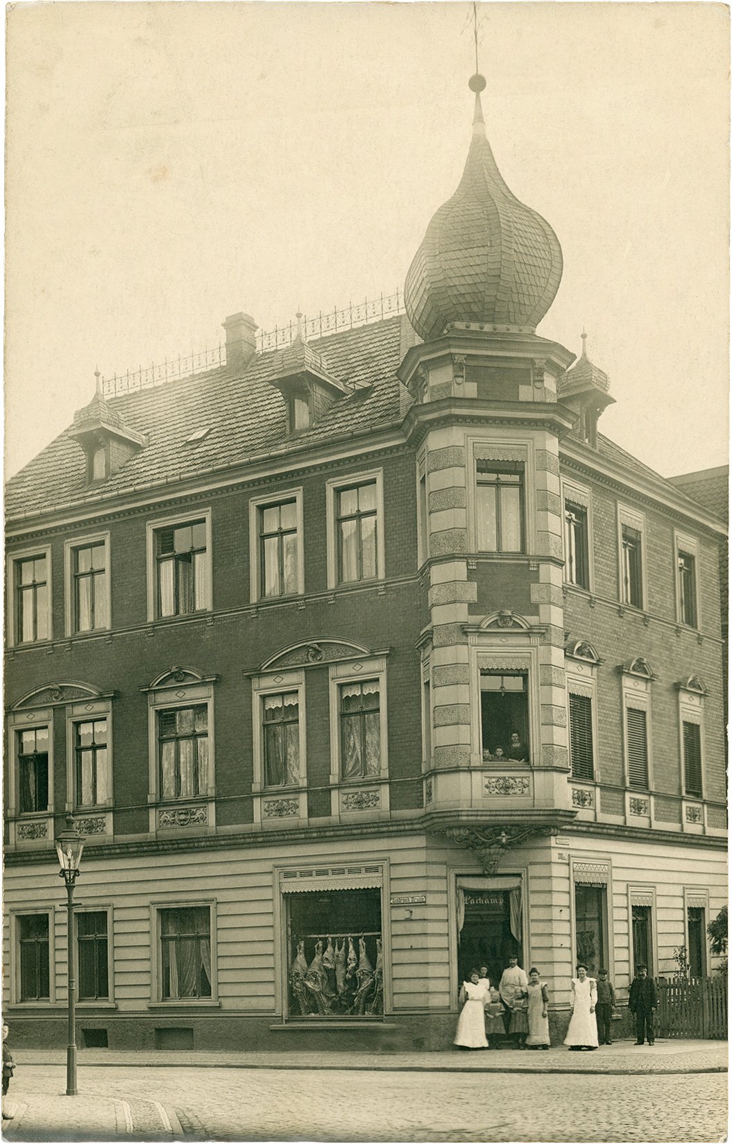 Postkarte: Wohn- und Geschäftshaus mit der Metzgerei Hermann Lackamp, Südstraße 47. (Stadtmuseum Münster CC BY-NC-SA)