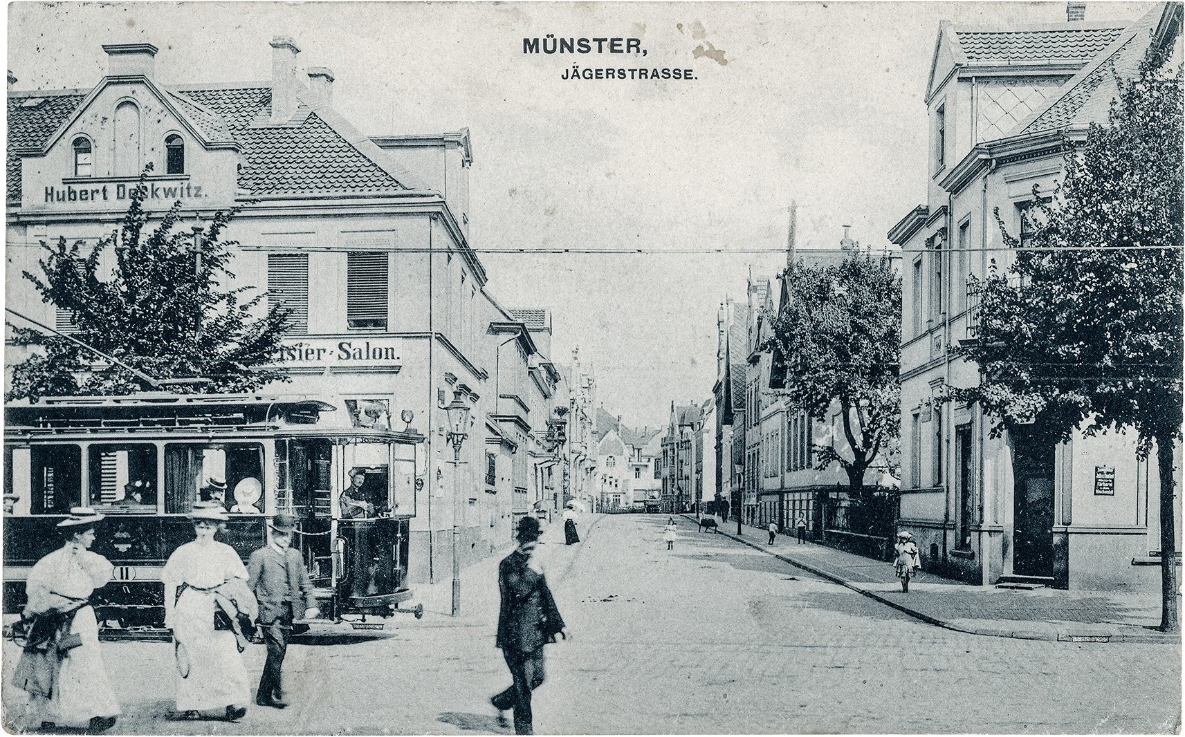 Postkarte: Blick von der Hammer Straße in die Jägerstraße in Richtung Südstraße. (Stadtmuseum Münster CC BY-NC-SA)