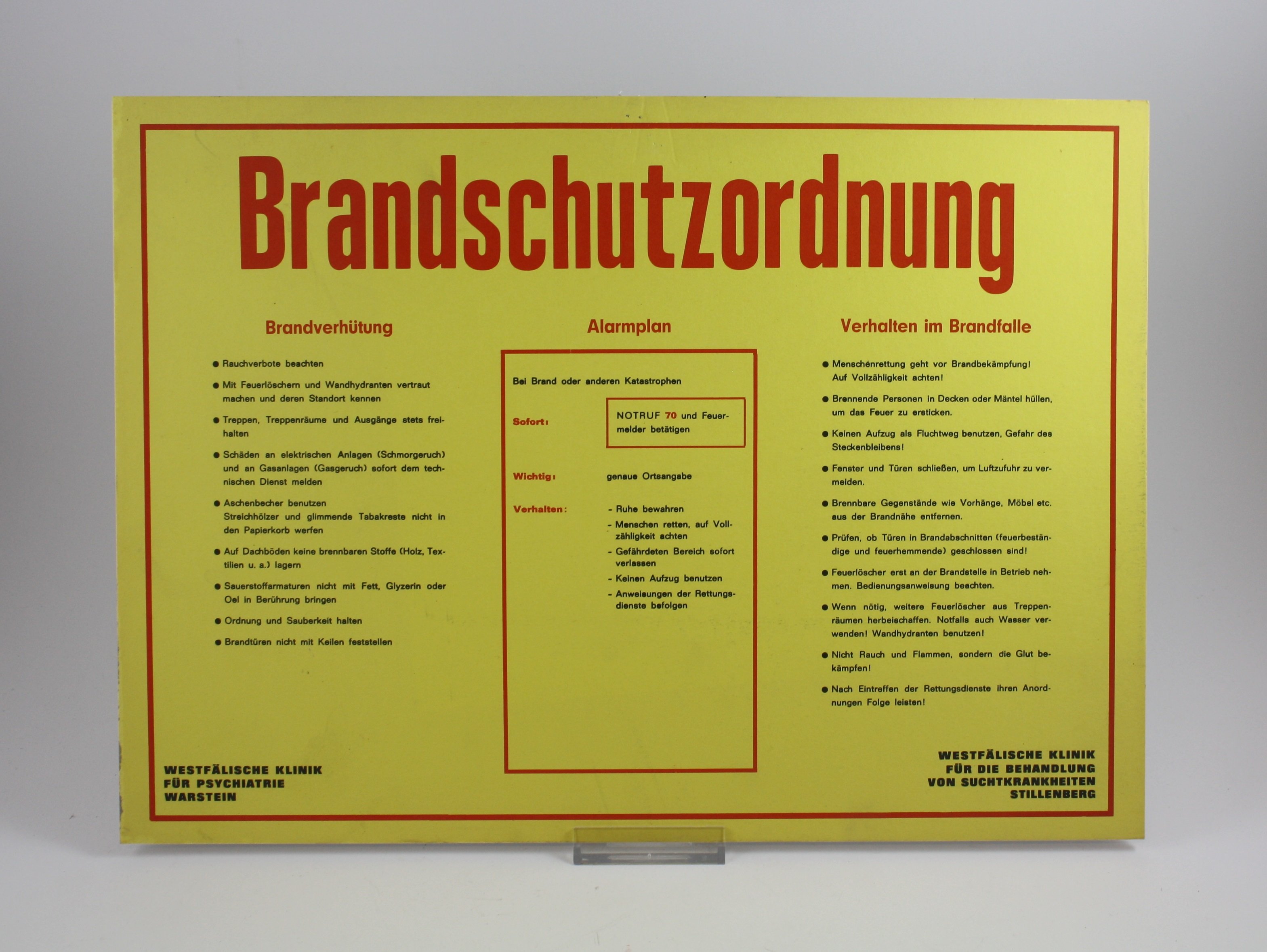 Schild: Brandschutz (LWL-Psychiatriemuseum Warstein CC BY-NC-SA)