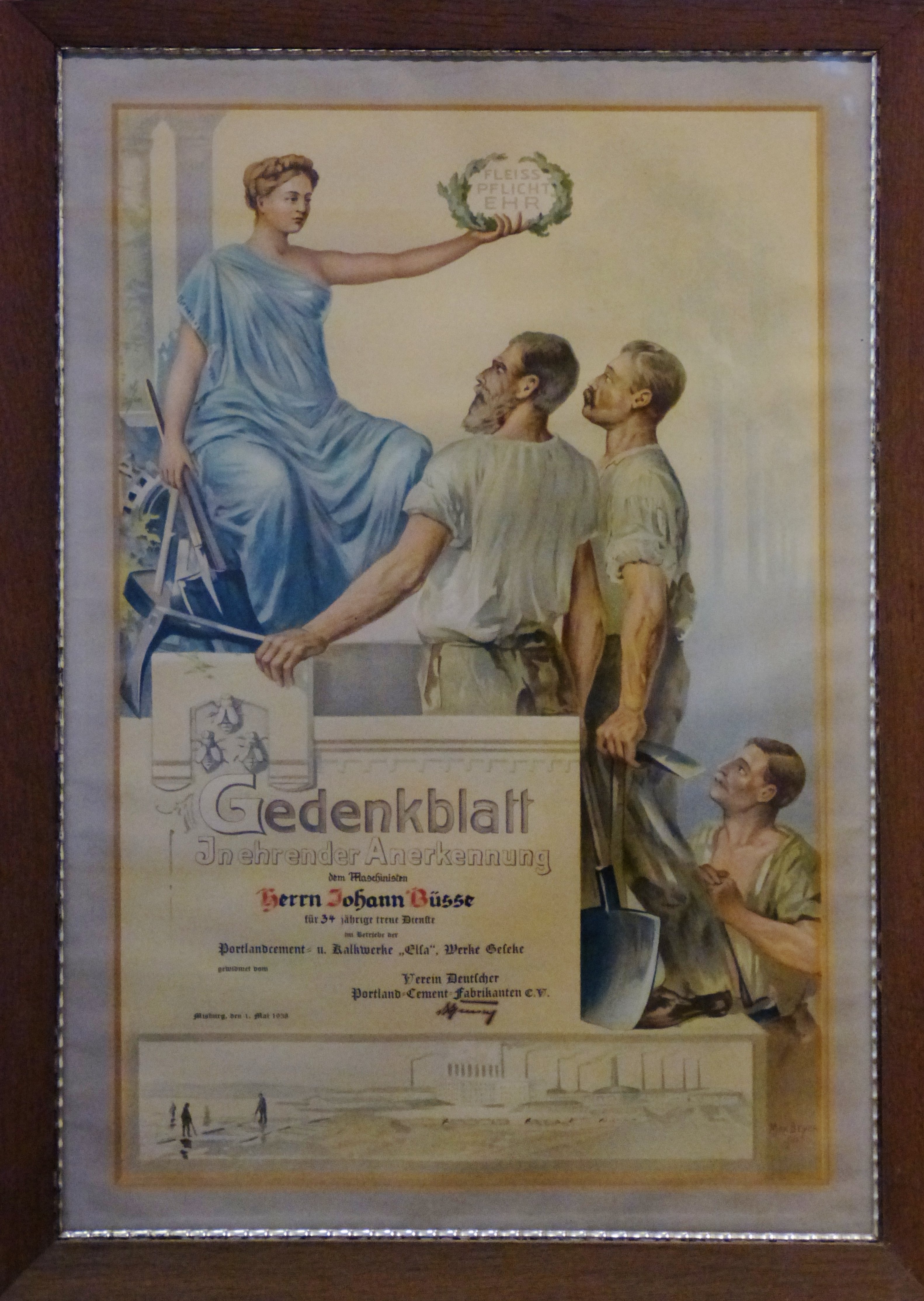 Gedenkblatt zur Betriebszugehörigkeit im Werk Elsa (Städt. Hellweg-Museum Geseke CC BY-NC-SA)