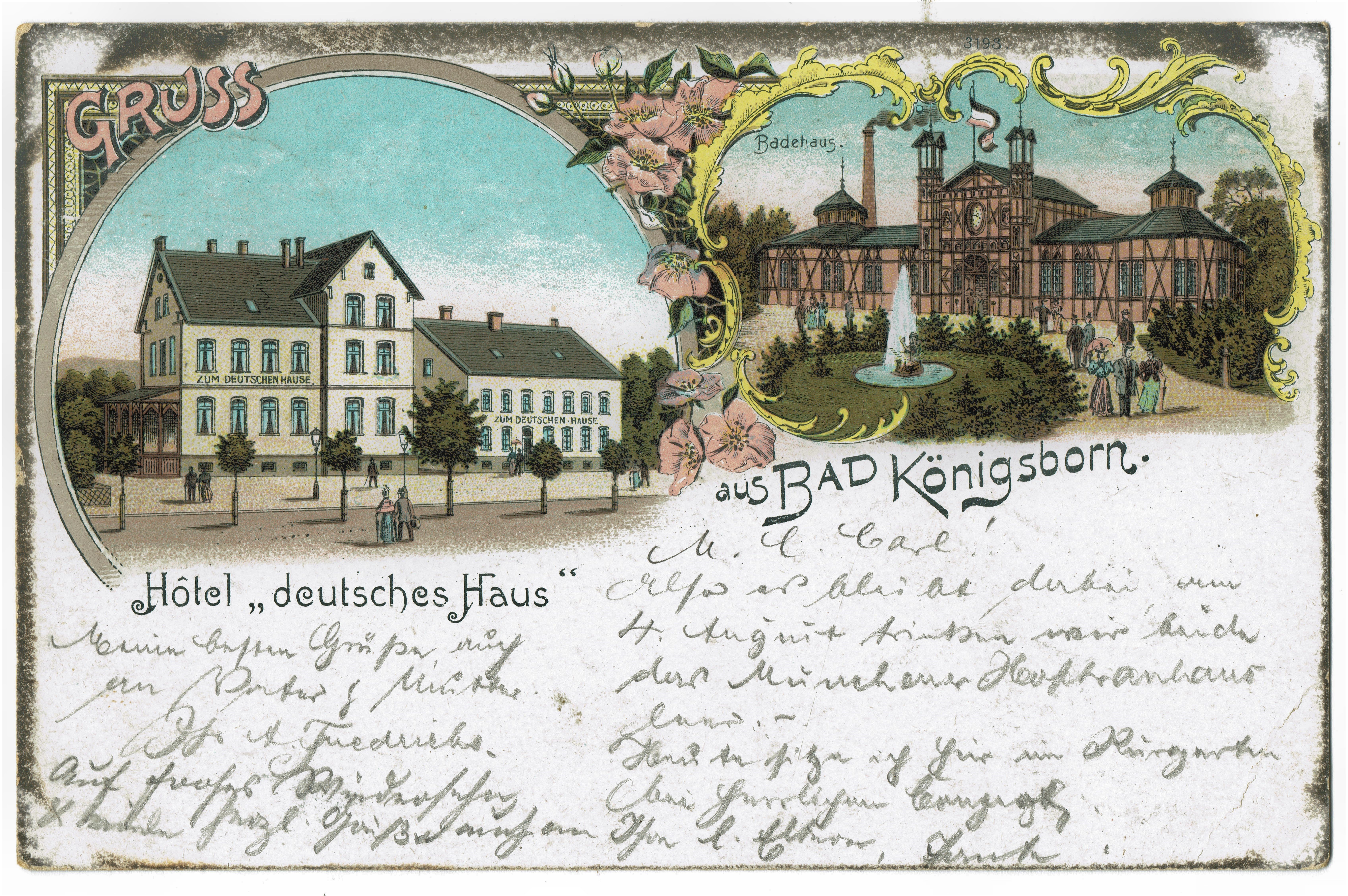 Postkarte "Gruß aus Bad Königsborn - Hotel 'deutsches Haus'" (Hellweg-Museum Unna CC BY-NC-SA)