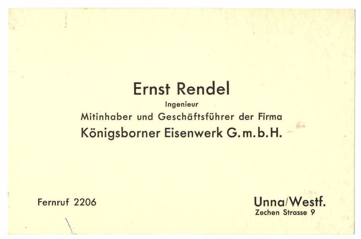 Visitenkarte von Ernst Rendel (Hellweg-Museum Unna CC BY-NC-SA)