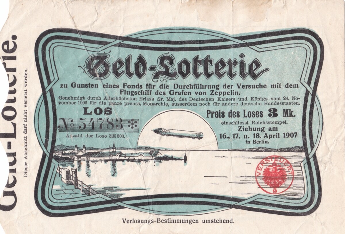 Lotterieschein zu Gunsten der Finanzierung eines Flugschiffes des Grafen Zeppelin (M.-A. Trappe CC BY-NC-SA)