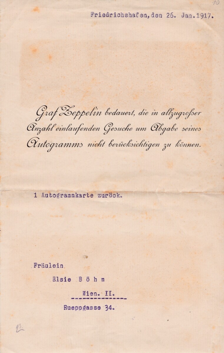 Antwortschreiben bezüglich Autogrammwunsches des Grafen Zeppelin (M.-A. Trappe CC BY-NC-SA)