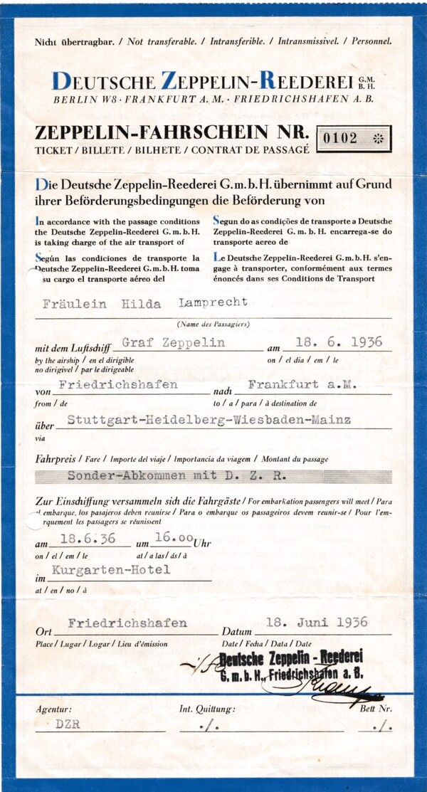 Fahrschein: LZ 127 - GRAF ZEPPELIN, Friedrichshafen - Frankfurt a.M., 18. Juni 1936 (M.-A. Trappe CC BY-NC-SA)