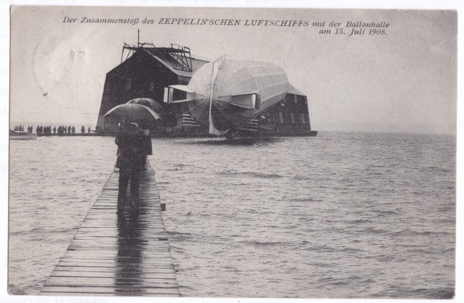 Ansichtskarte: Zusammenstoß mit der Schwimmhalle am 15. Juli 1908 (M.-A. Trappe CC BY-NC-SA)