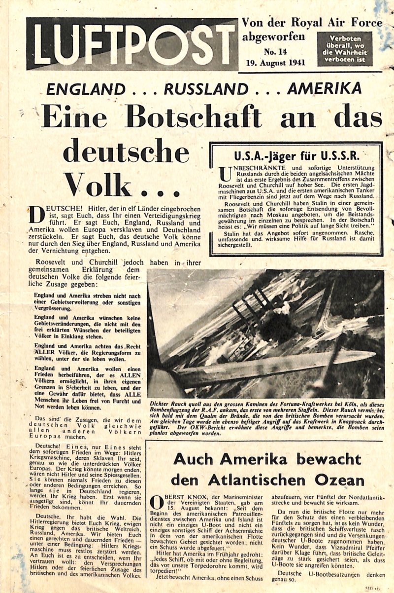 Kriegsflugblatt: 510/xiv [1941] Luftpost No. 14, 19. August 1941 (Moritz-Adolf Trappe | Sammlung Luftfahrt.Industrie.Westfalen CC BY-NC-SA)