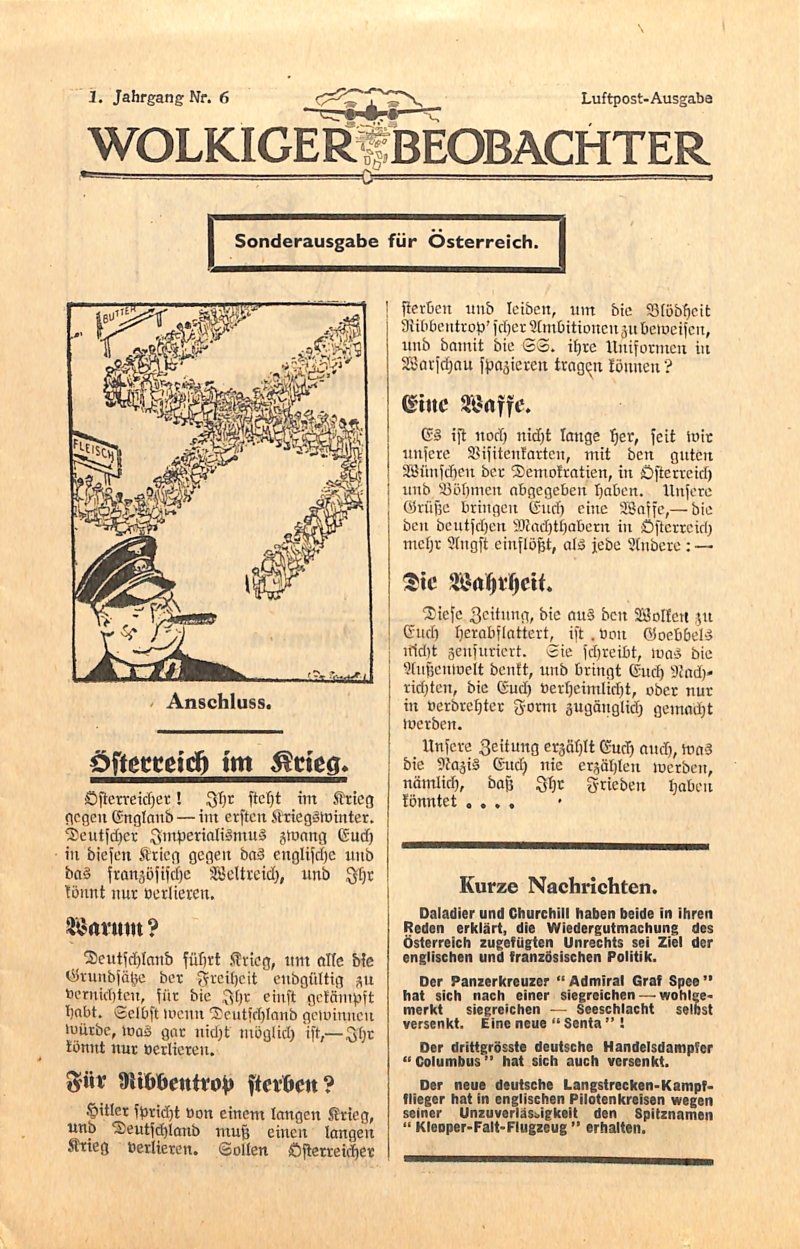 Flugblattzeitung: [1940] Wolkiger Beobachter (Moritz-Adolf Trappe | Sammlung Luftfahrt.Industrie.Westfalen CC BY-NC-SA)