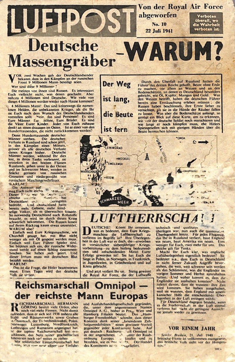 Flugblattzeitung: 510/x [1941] Luftpost No. 10, 22. Juli 1941 (Moritz-Adolf Trappe | Sammlung Luftfahrt.Industrie.Westfalen CC BY-NC-SA)