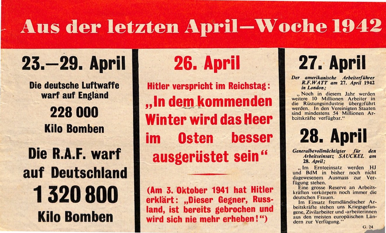 Propagandaflugblatt: G.24 [1942] Aus der letzten April-Woche 1942 (Moritz-Adolf Trappe | Sammlung Luftfahrt.Industrie.Westfalen CC BY-NC-SA)