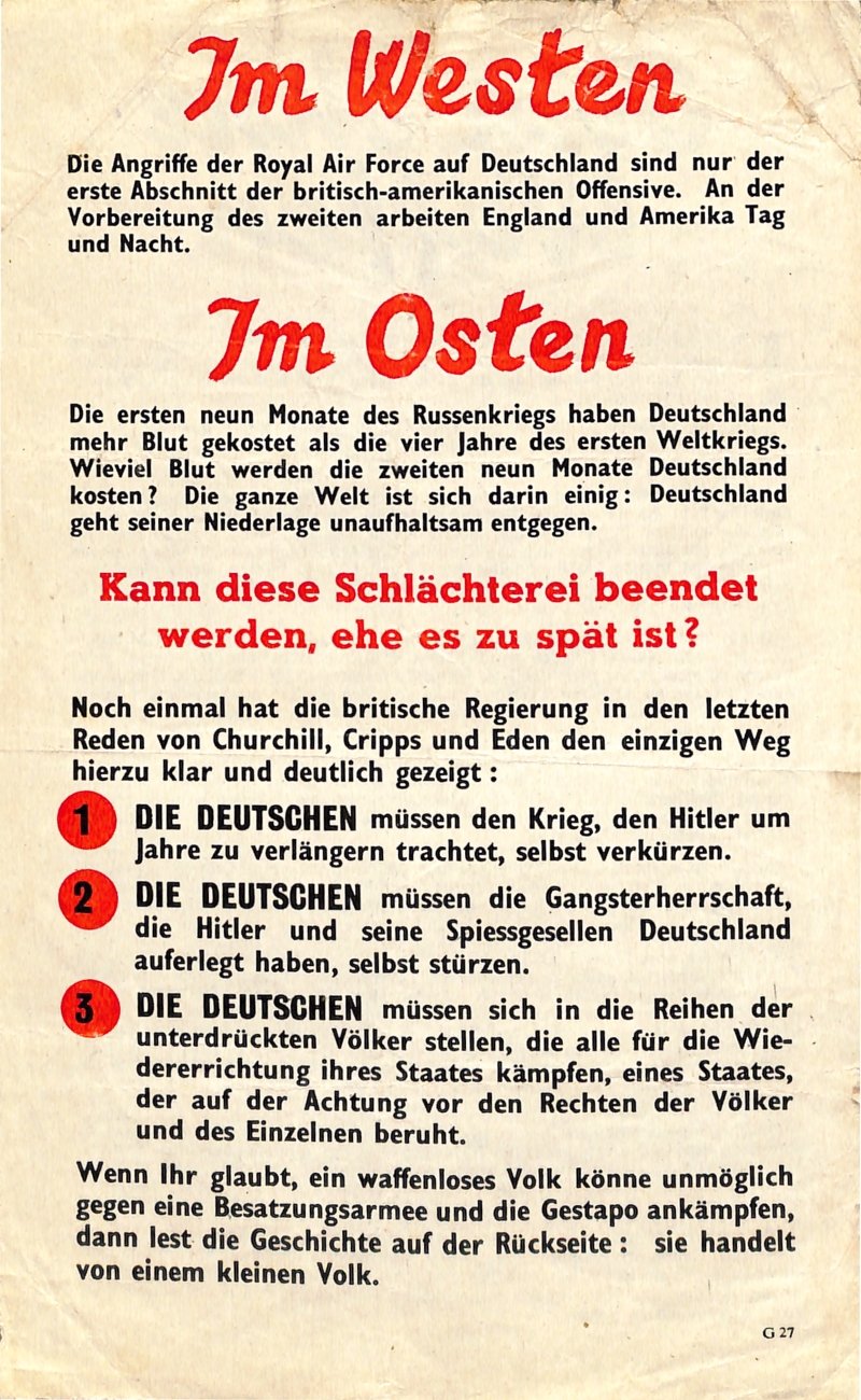Propagandaflugblatt: G.27 [1942] Im Westen (Moritz-Adolf Trappe | Sammlung Luftfahrt.Industrie.Westfalen CC BY-NC-SA)