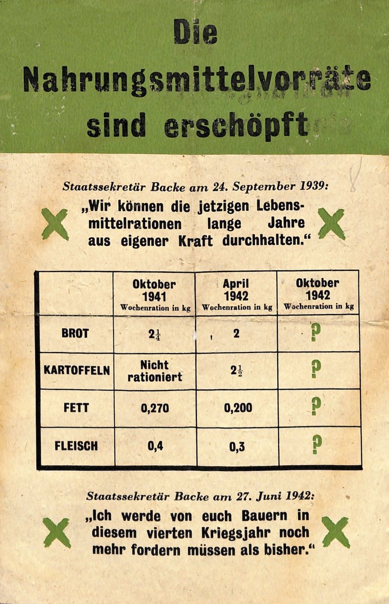Propagandaflugblatt: G.40 [1942] Die Nahrungsmittelvorräte sind erschöpft (Moritz-Adolf Trappe | Sammlung Luftfahrt.Industrie.Westfalen CC BY-NC-SA)