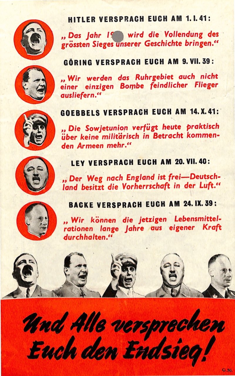 Propagandaflugblatt: G.50 [1942] Hitlers versprach Euch am 1.1.41 (Moritz-Adolf Trappe | Sammlung Luftfahrt.Industrie.Westfalen CC BY-NC-SA)