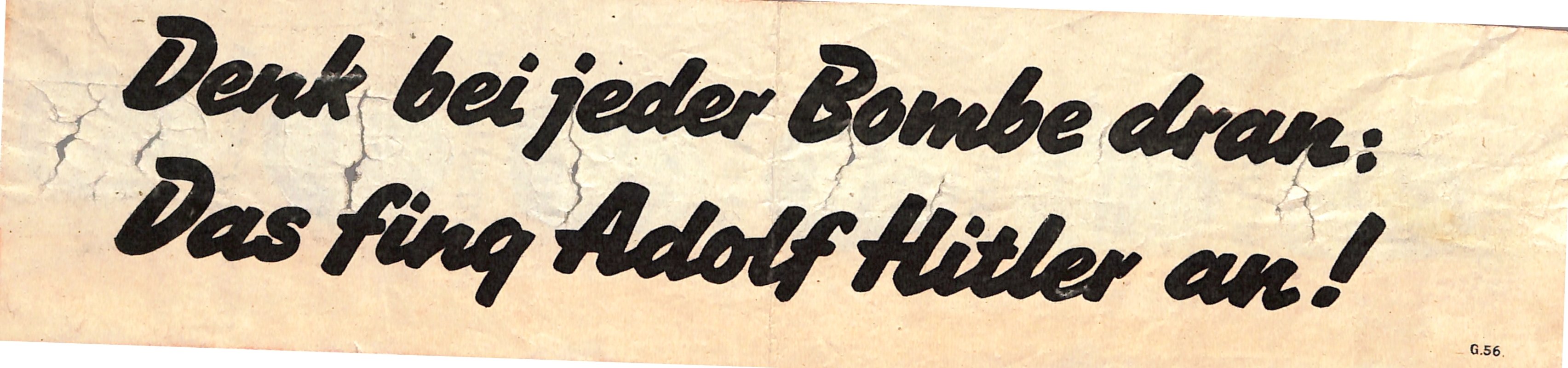 Propagandaflugblatt: G.56 [1942] Denk bei jeder Bombe dran (Moritz-Adolf Trappe | Sammlung Luftfahrt.Industrie.Westfalen CC BY-NC-SA)