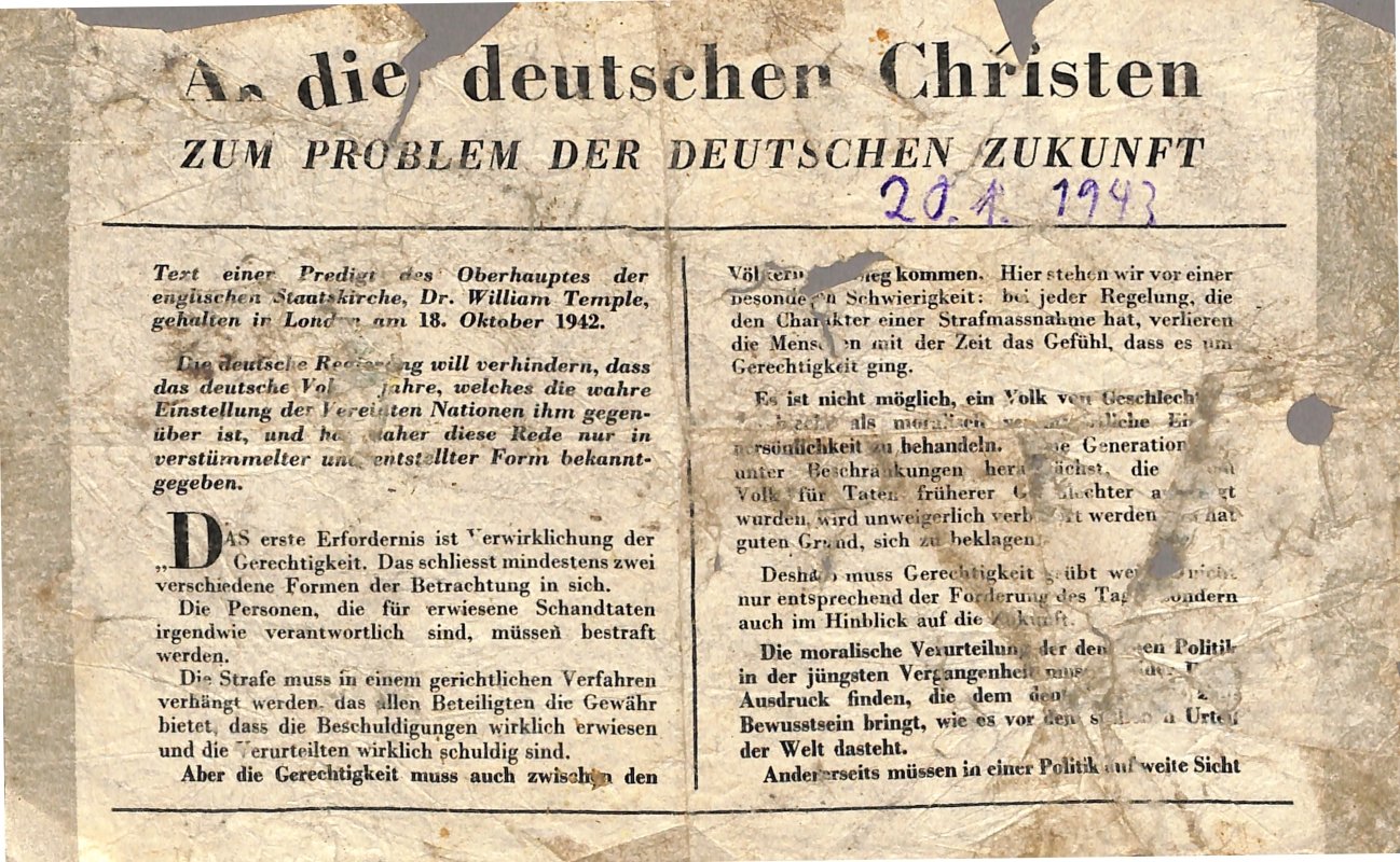 Propagandaflugblatt: G.61 [1942] An die deutschen Christen (Moritz-Adolf Trappe | Sammlung Luftfahrt.Industrie.Westfalen CC BY-NC-SA)