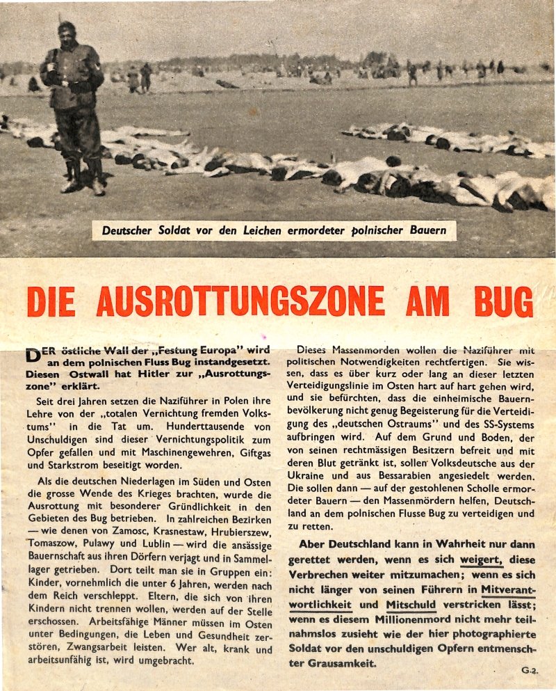 Propagandaflugblatt: G.2 [1943] Die Ausrottungszone am Bug (Moritz-Adolf Trappe | Sammlung Luftfahrt.Industrie.Westfalen CC BY-NC-SA)