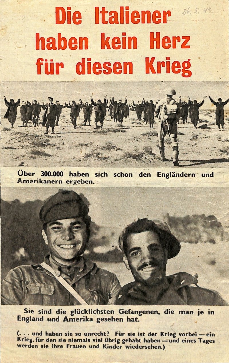 Propagandaflugblatt: G.15 [1943] Die Italiener haben kein Herz für diesen Krieg (Moritz-Adolf Trappe | Sammlung Luftfahrt.Industrie.Westfalen CC BY-NC-SA)