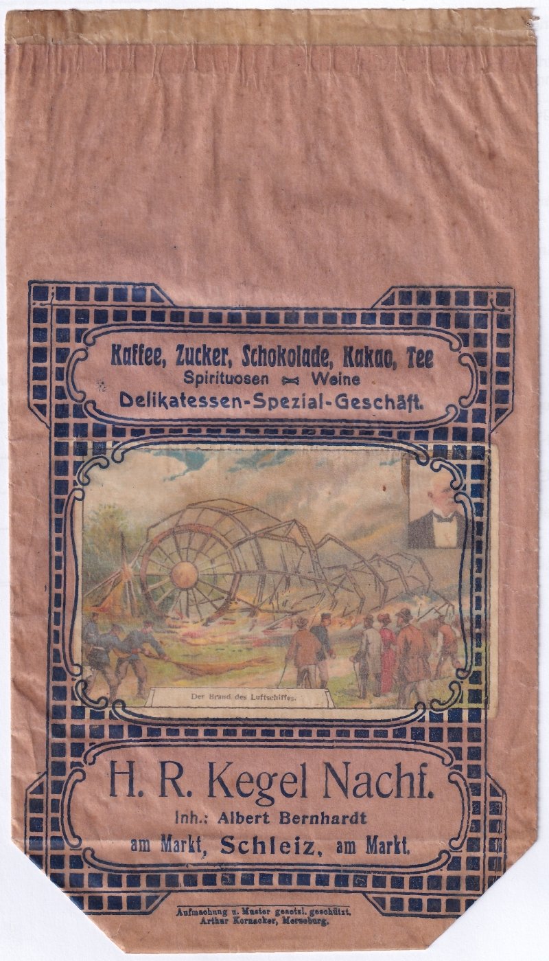 Kaufmannsbild zum Unglück des Luftschiffes LZ 4 am 5. August 1908 (Moritz-Adolf Trappe | Sammlung Luftfahrt.Industrie.Westfalen CC BY-NC-SA)