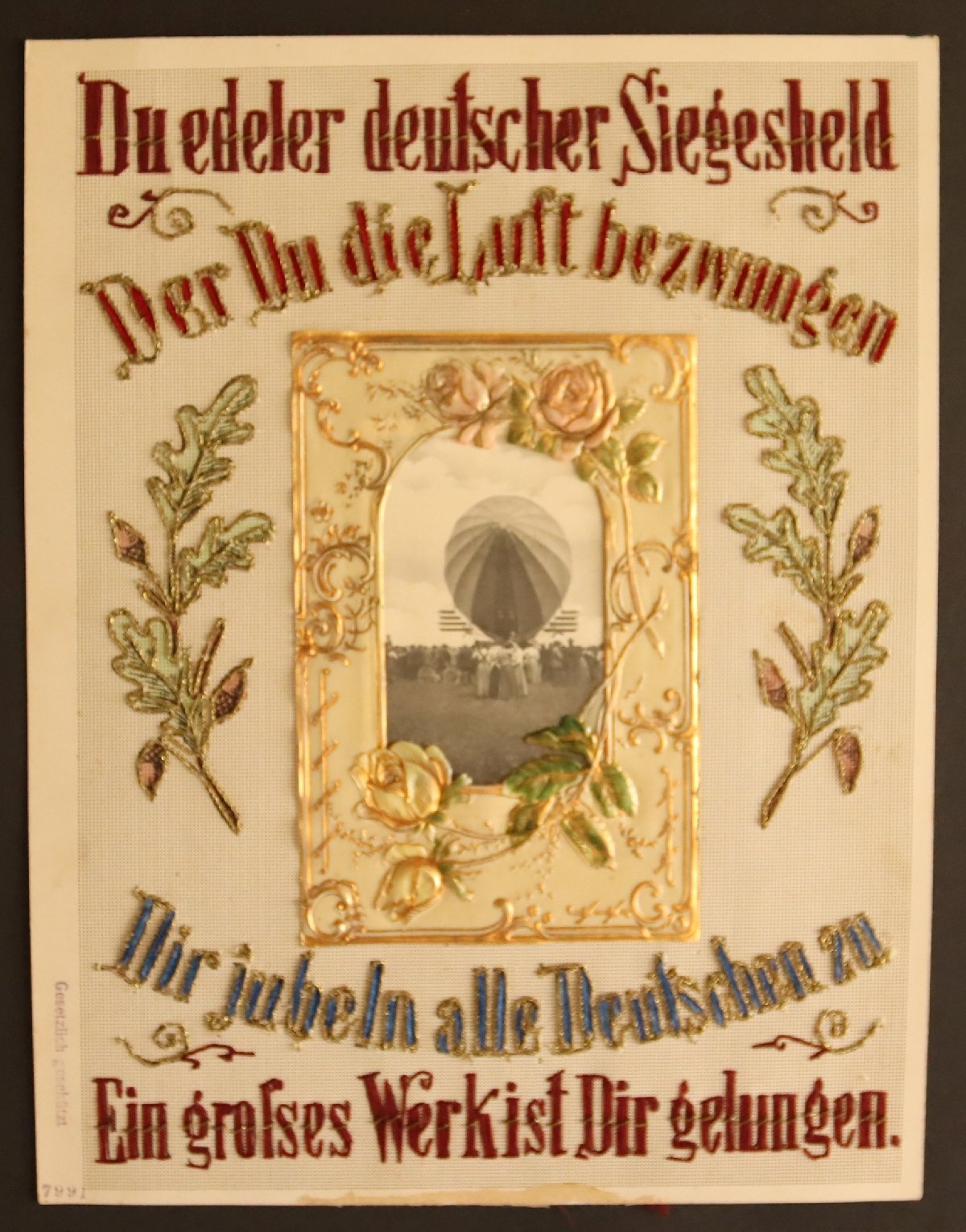 Stickbild zur Fernfahrt des Luftschiffes LZ 4, August 1908 (Sammlung Luftfahrt.Industrie.Westfalen | Moritz-Adolf Trappe CC BY-NC-SA)