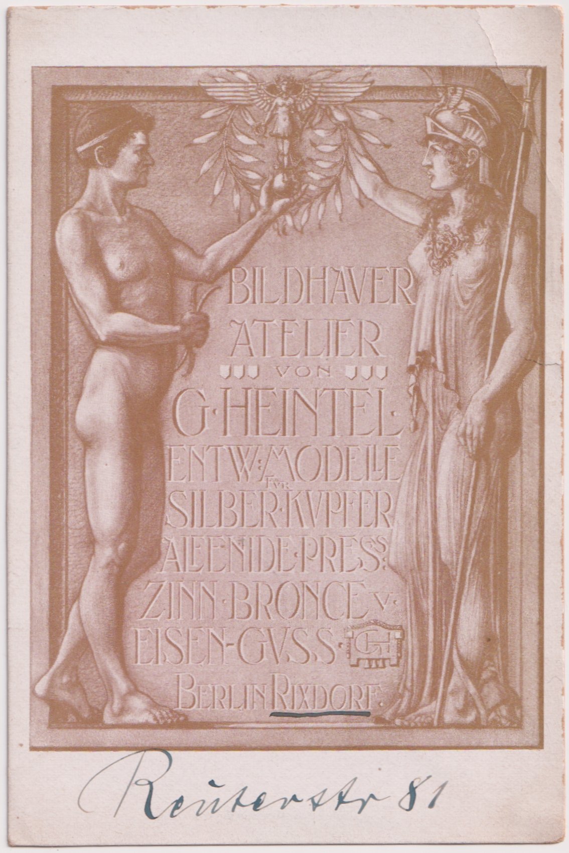 Werbekarte des Bildhauers Gottlieb Heintel (n.n.), Berlin-Rixdorf (Sammlung Luftfahrt.Industrie.Westfalen | Moritz-Adolf Trappe CC BY-NC-SA)