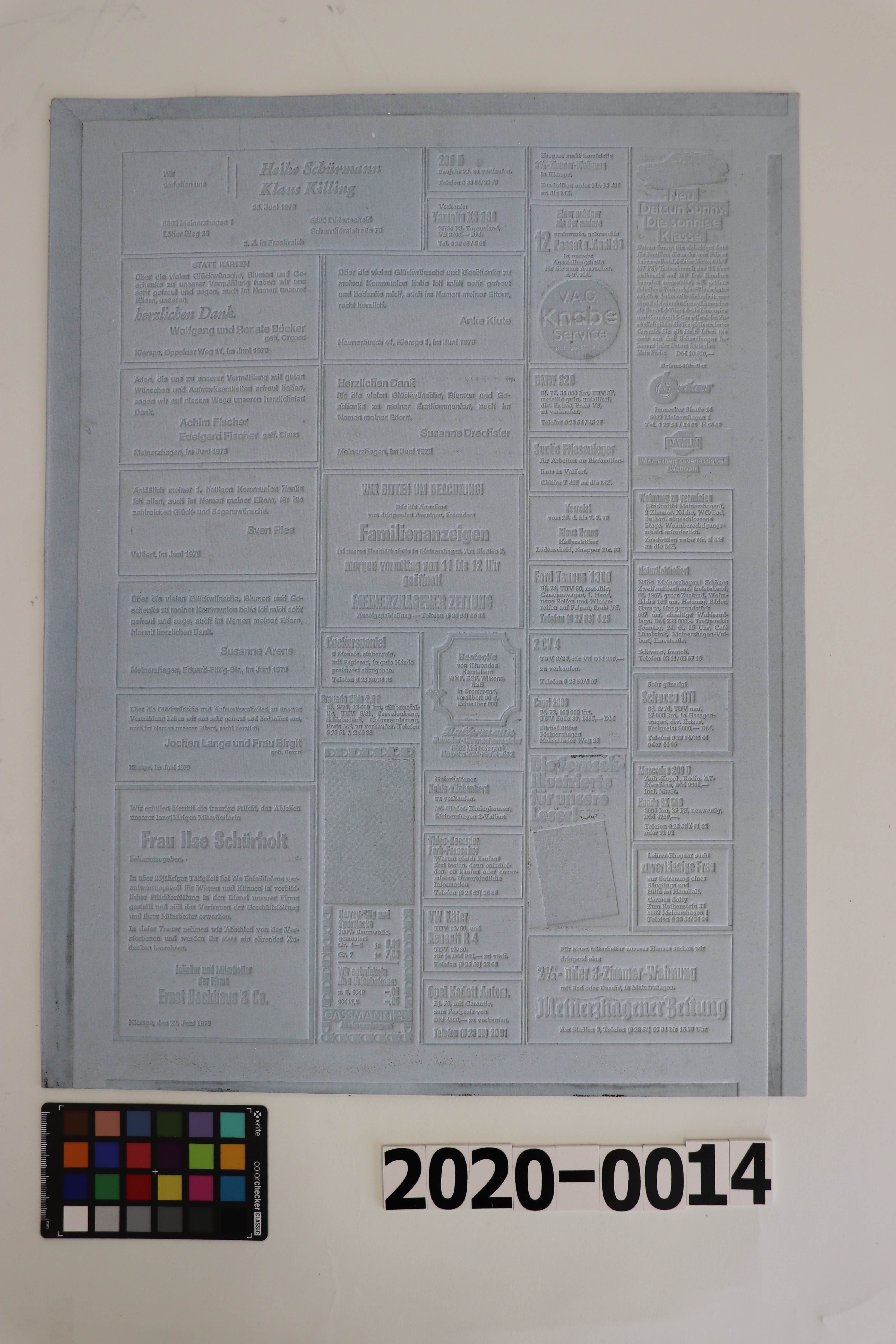 Mater zur Herstellung von Hochdruckplatten (LWL-Freilichtmuseum Hagen CC BY-NC-SA)