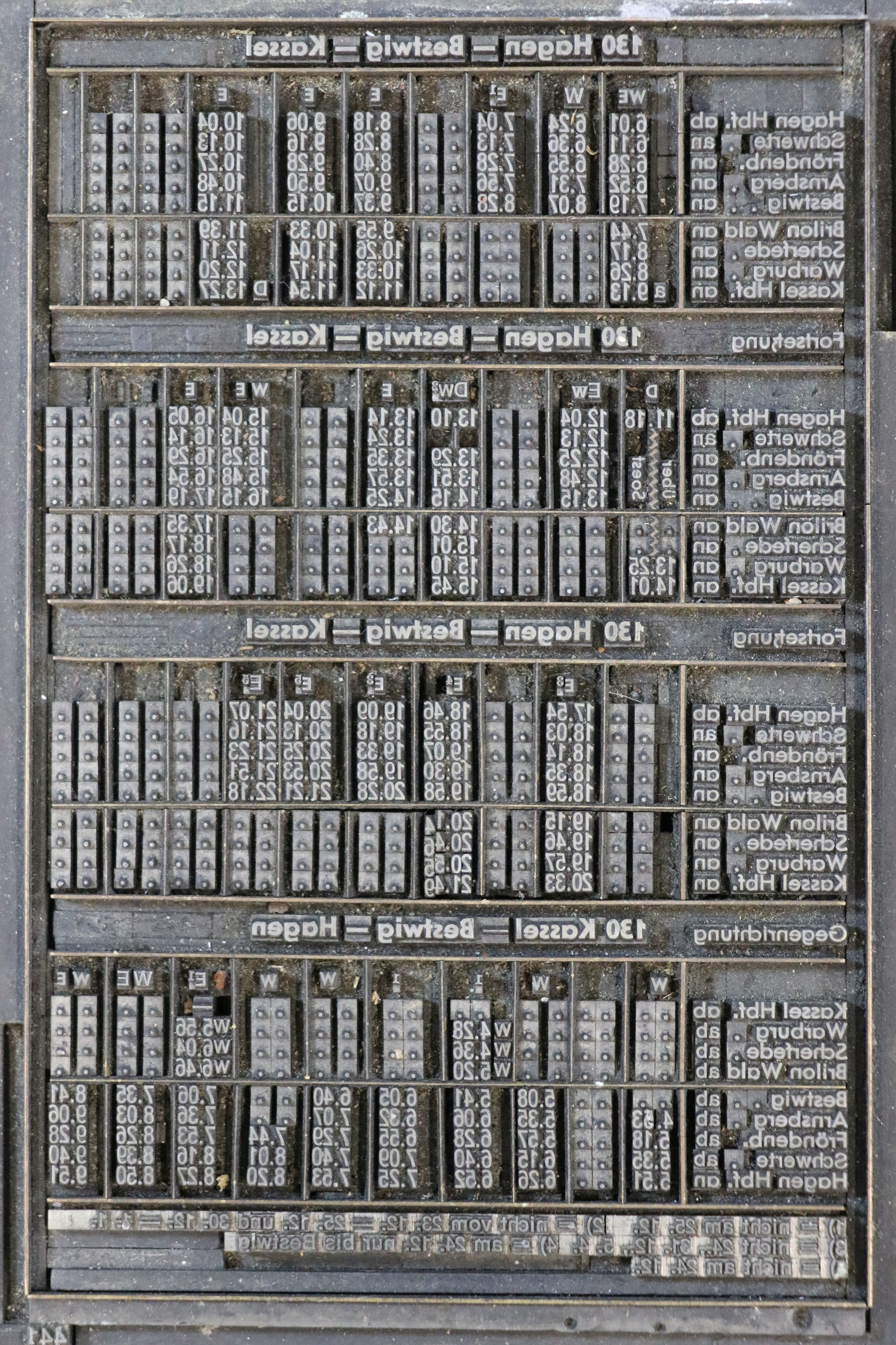 Druckstock eines Fahrplans der Märkischen Verkehrs-Gesellschaft (LWL-Freilichtmuseum Hagen CC BY-NC-SA)