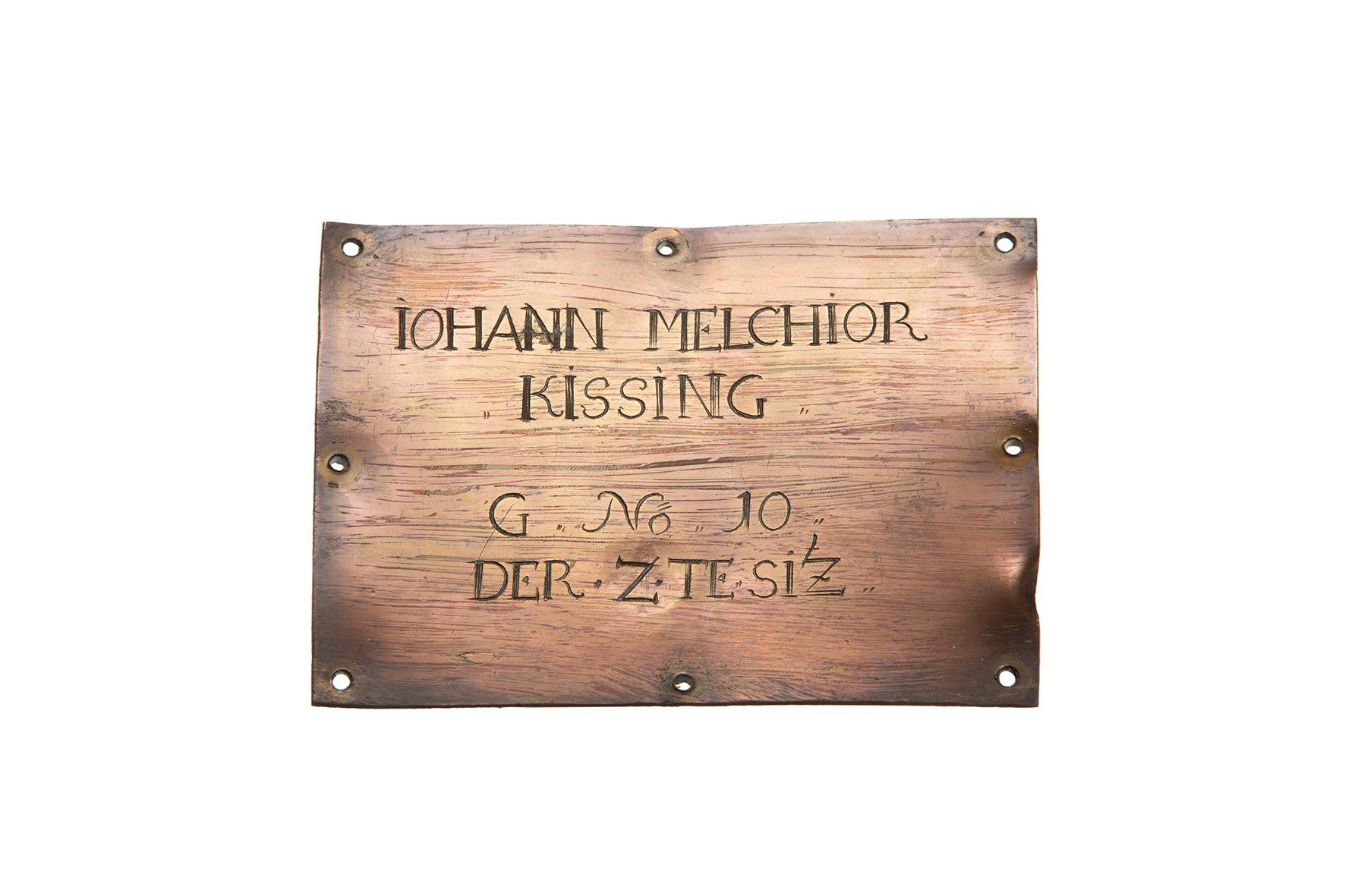 Kirchensitzschild der Obersten Stadtkirche Iserlohns, von Johan Melchior Kissing (Stadtmuseum Iserlohn CC BY-NC-SA)