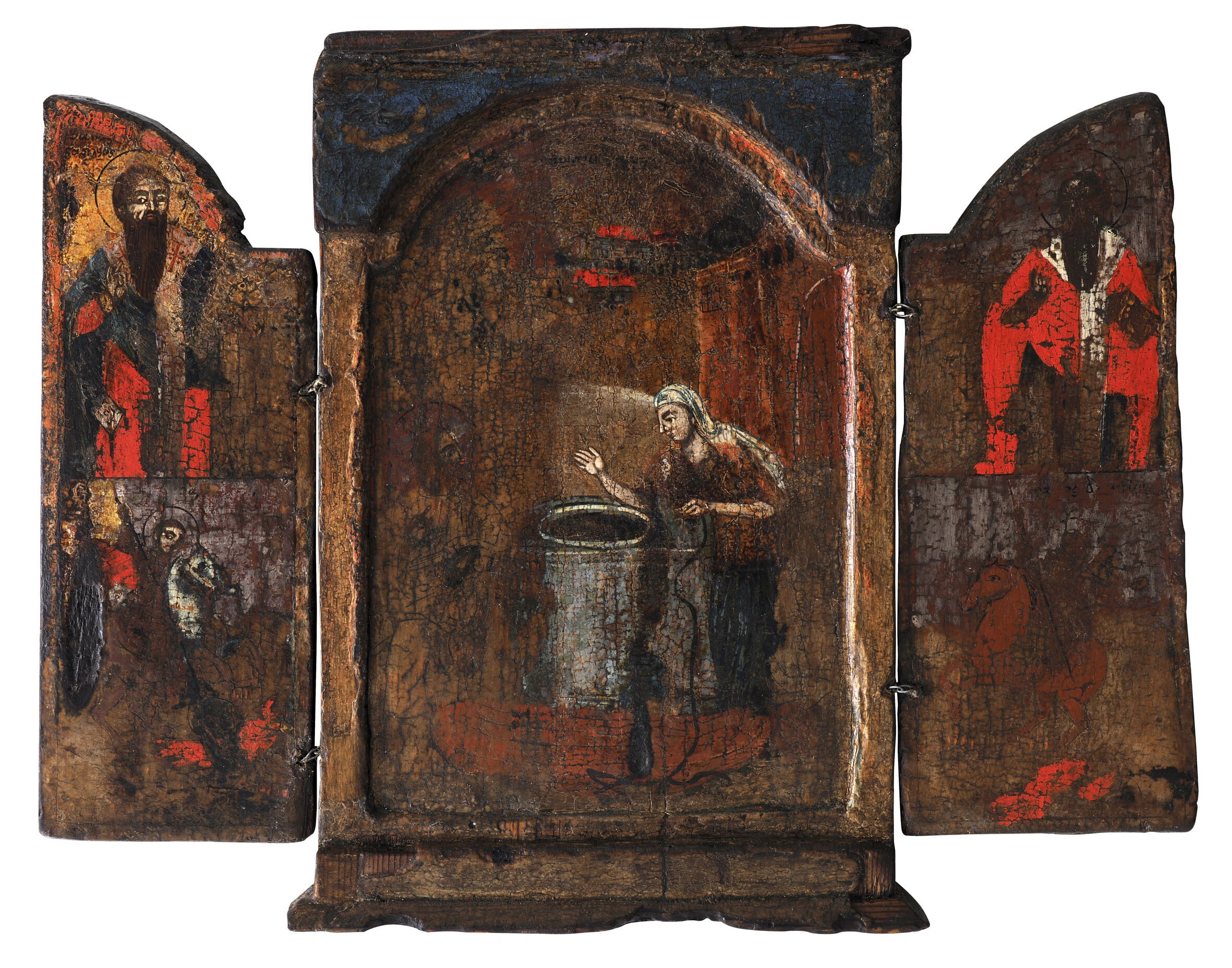 Ikone: Triptychon mit Christus und der Samariterin am Brunnen (Ikonen-Museum Recklinghausen CC BY-NC-SA)