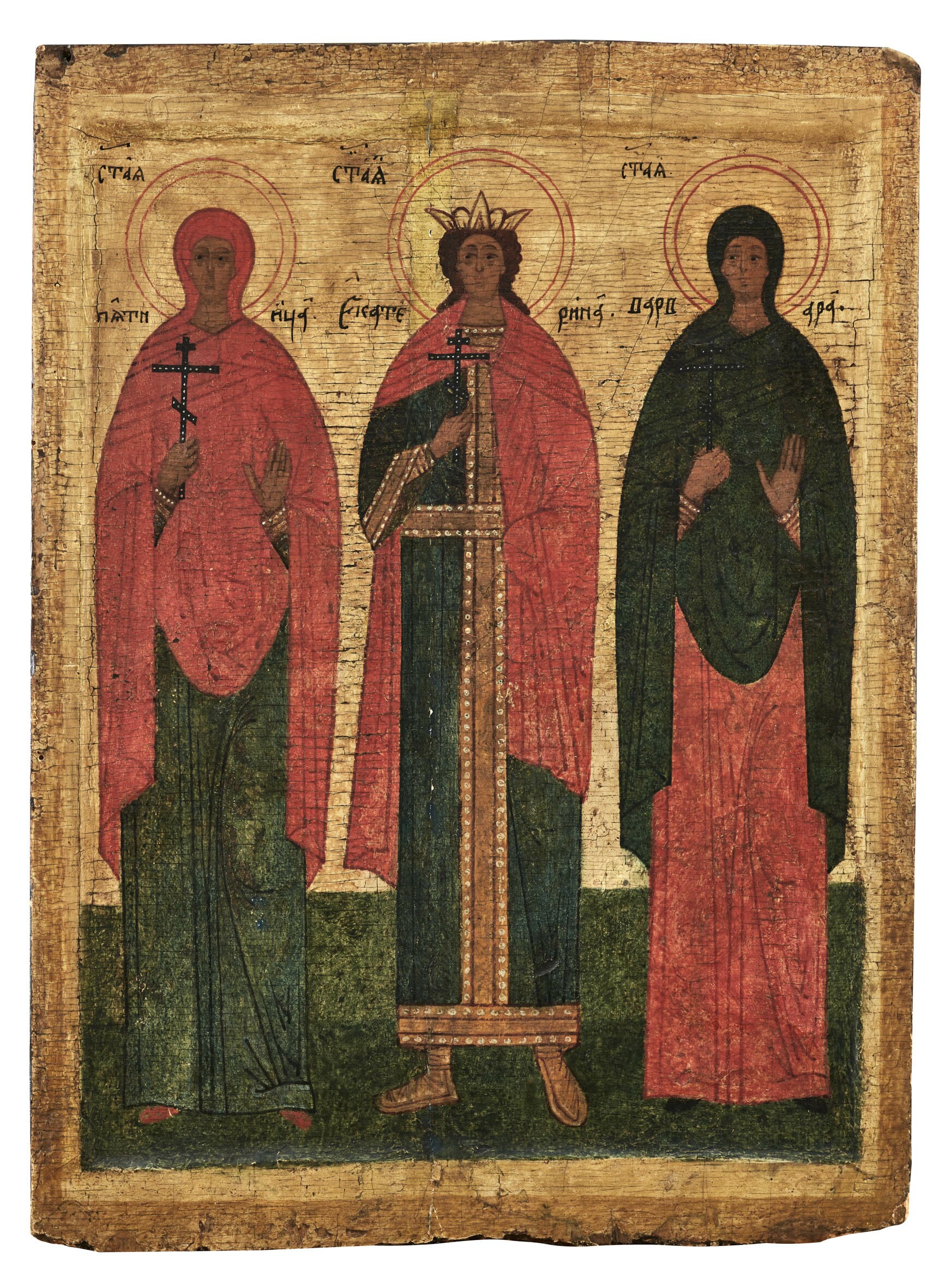 Ikone: Die Heiligen Paraskeva (Pjatnica), Katharina und Barbara (Ikonen-Museum Recklinghausen CC BY-NC-SA)