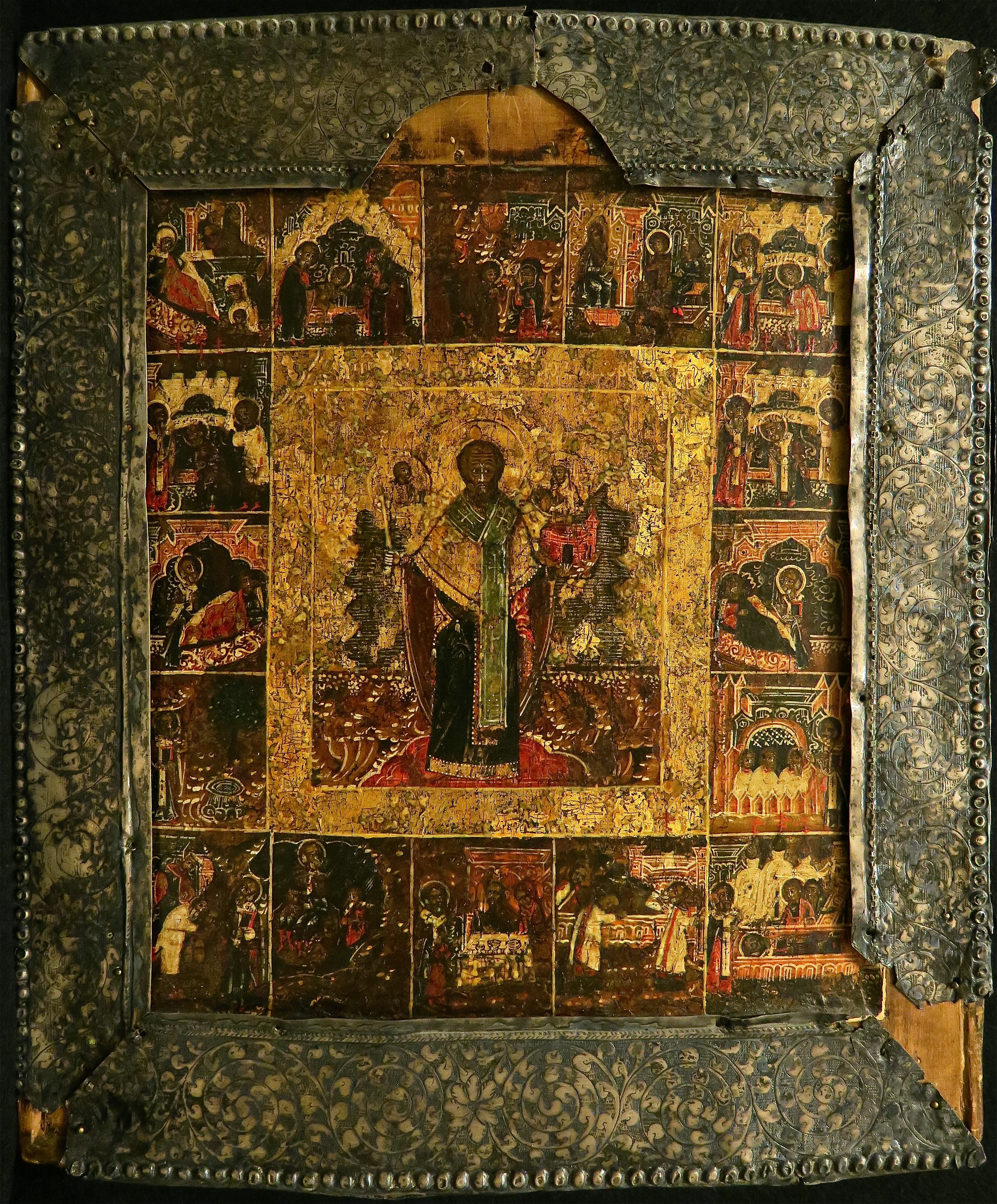 Ikone: Hl. Nikolaus von Možajsk mit Szenen aus seiner Vita (Ikonen-Museum Recklinghausen CC BY-NC-SA)