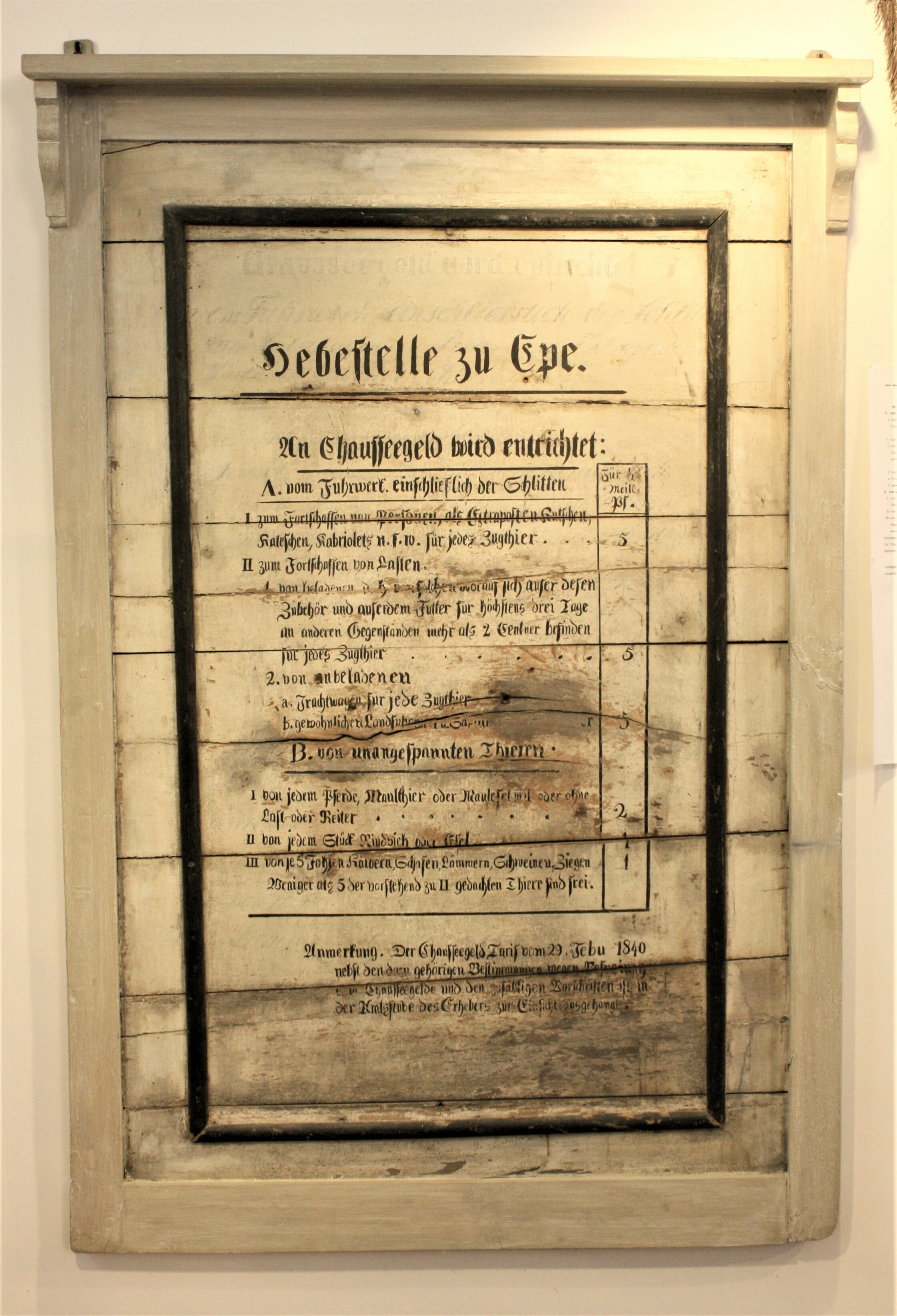 Chauseegeld Hebestellen-Tafel aus Epe (Drilandmuseum CC BY-NC-SA)