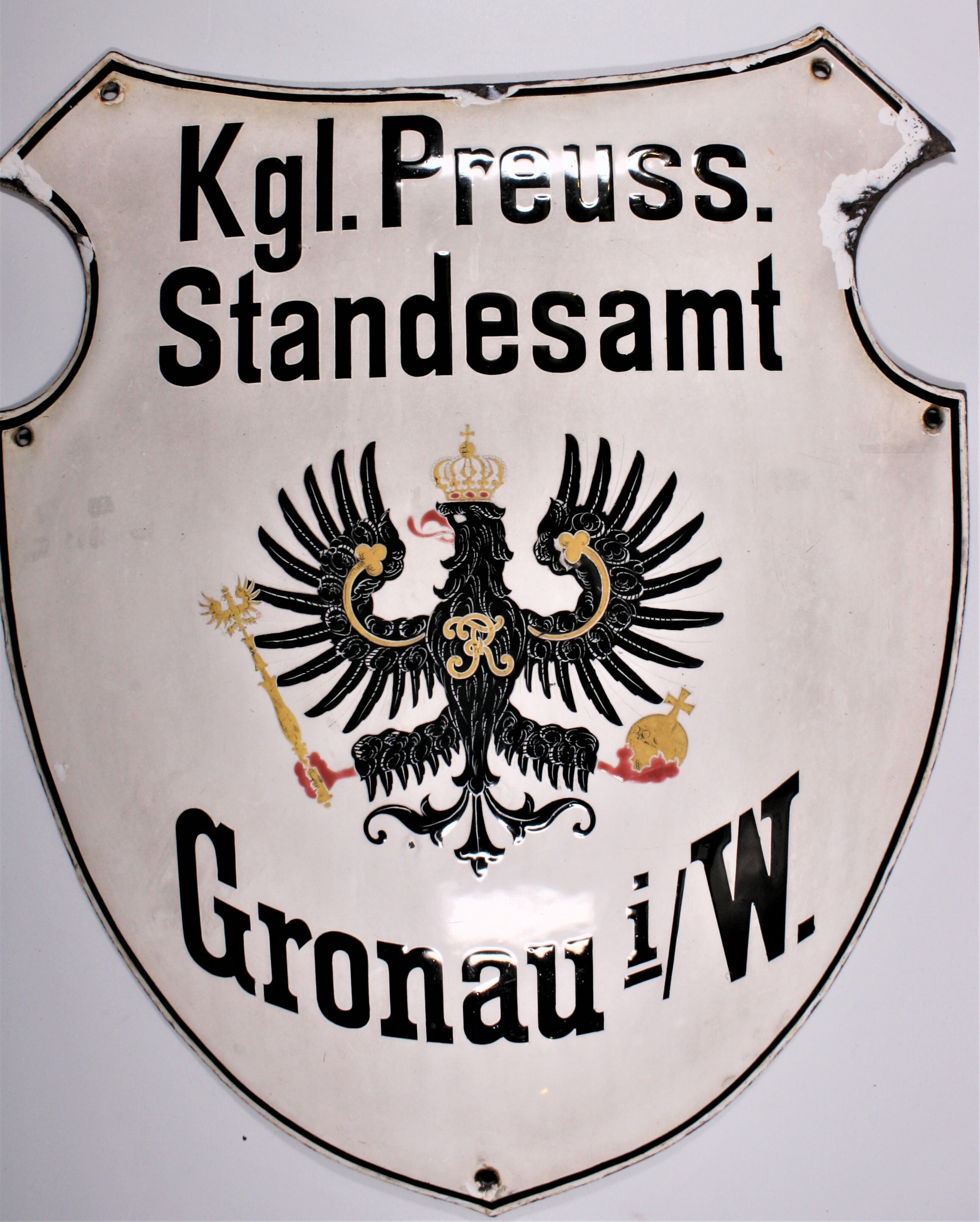 Amtsschild "Kgl. Preuss. Standesamt" (Drilandmuseum CC BY-NC-SA)