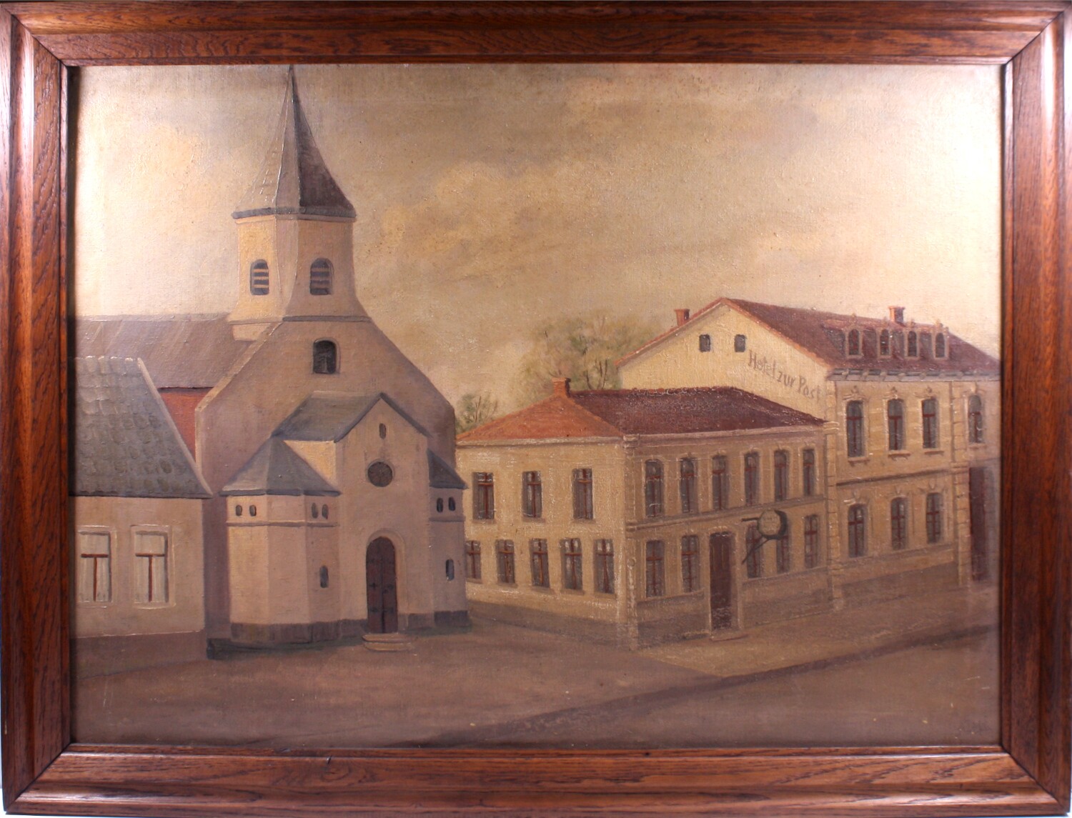 Gemälde: Katholische Kirche und Hotel zur Post (Drilandmuseum CC BY-NC-SA)