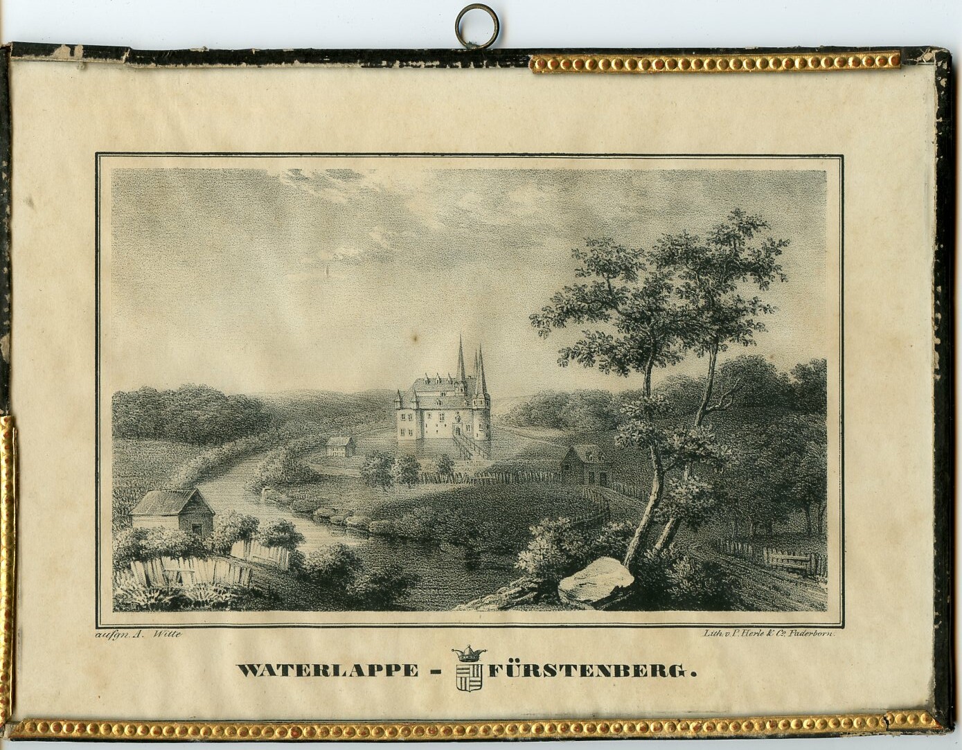 Lithographie: Burg Waterlappe-Fürstenberg (Drilandmuseum CC BY-NC-SA)