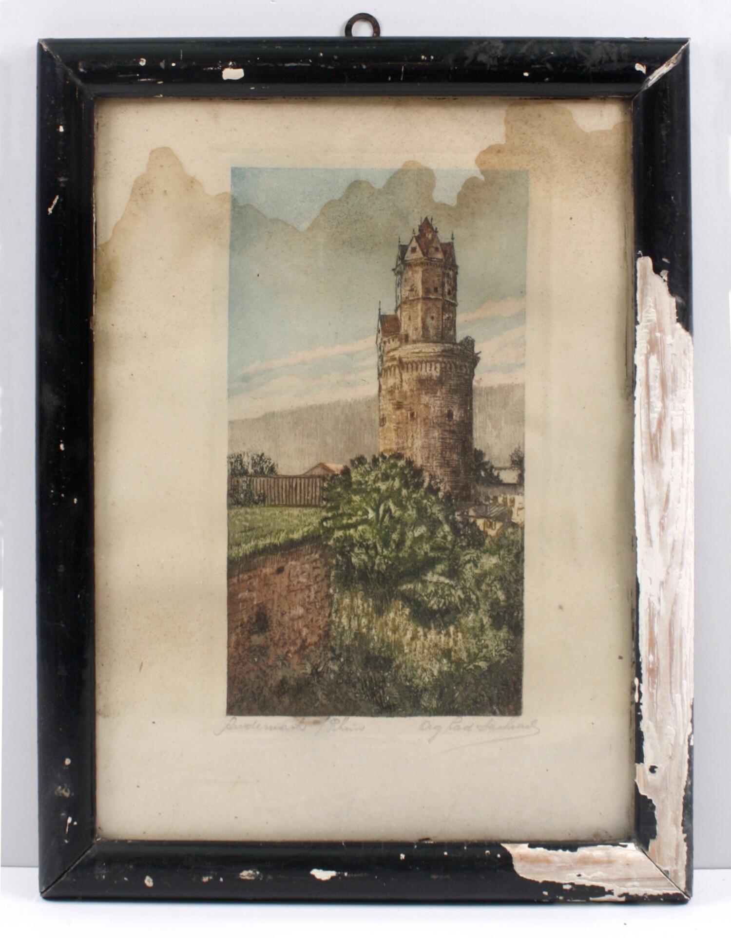 Farbradierung: Runder Turm von Andernach (Drilandmuseum CC BY-NC-SA)