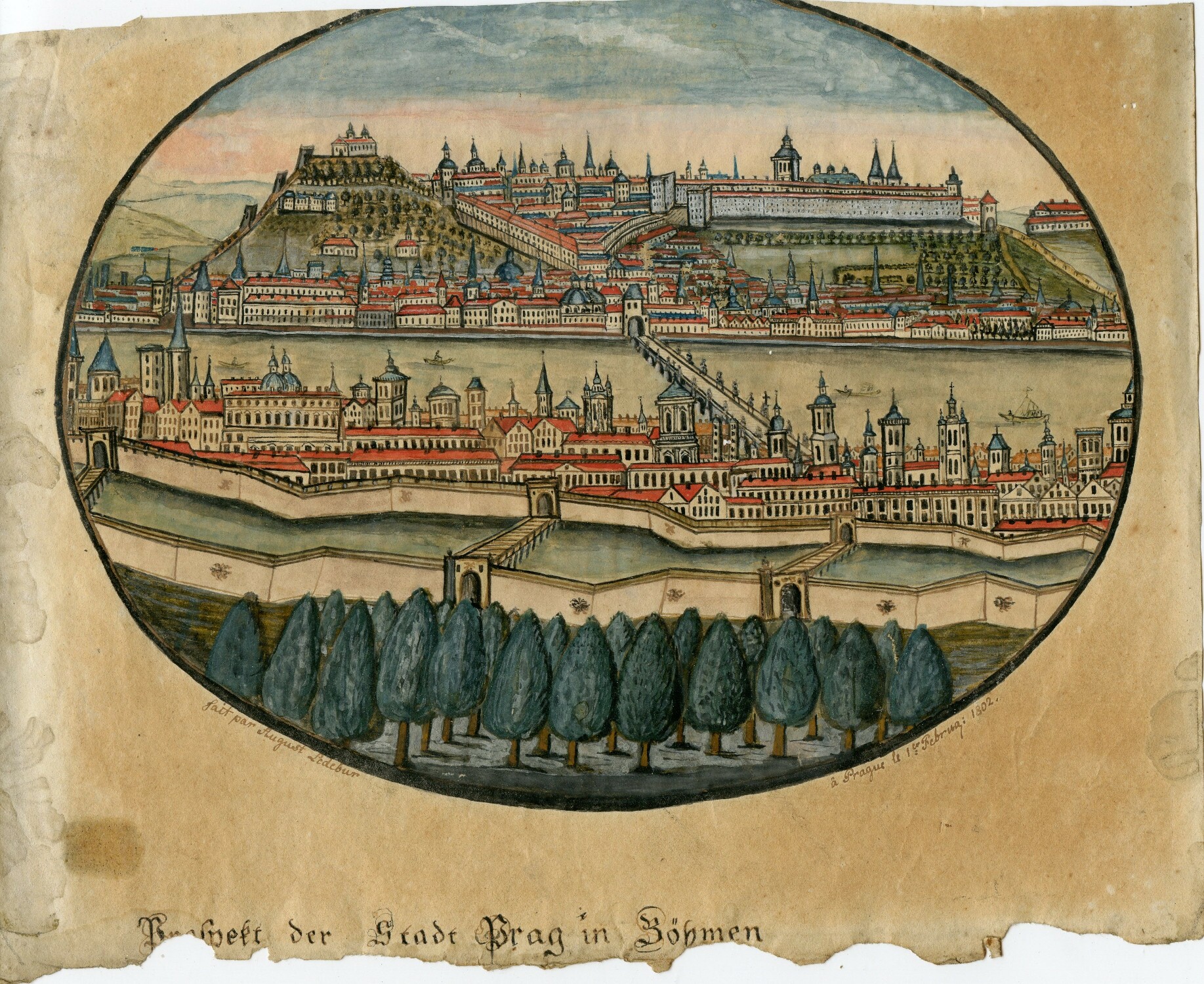 Aquarell: Ansicht der Stadt Prag (Drilandmuseum CC BY-NC-SA)