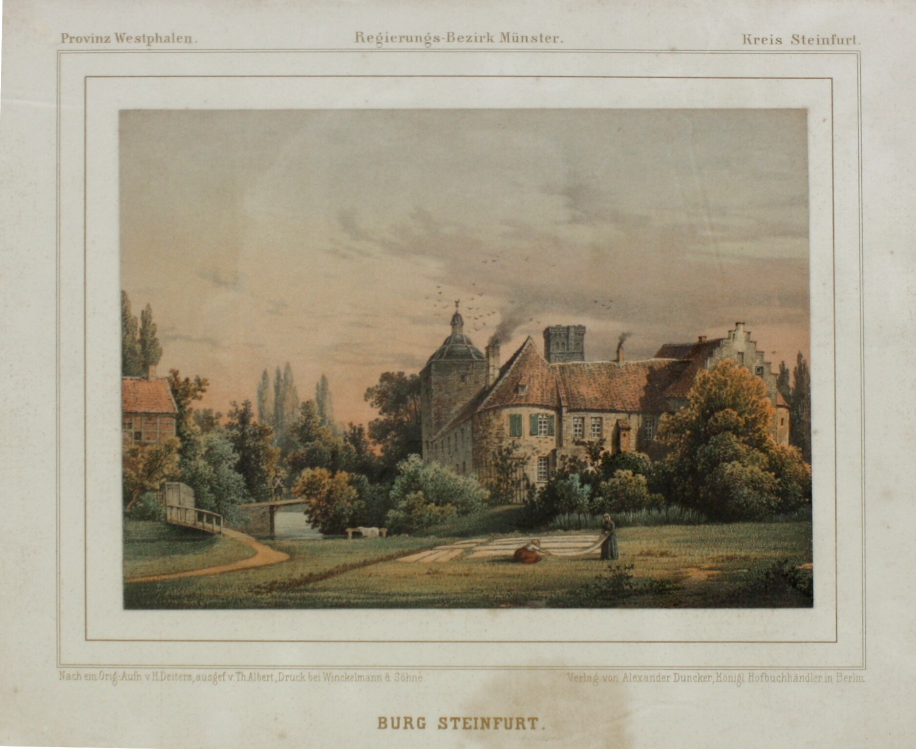 Lithographie: Ansicht von Schloss Burgsteinfurt (Drilandmuseum CC BY-NC-SA)