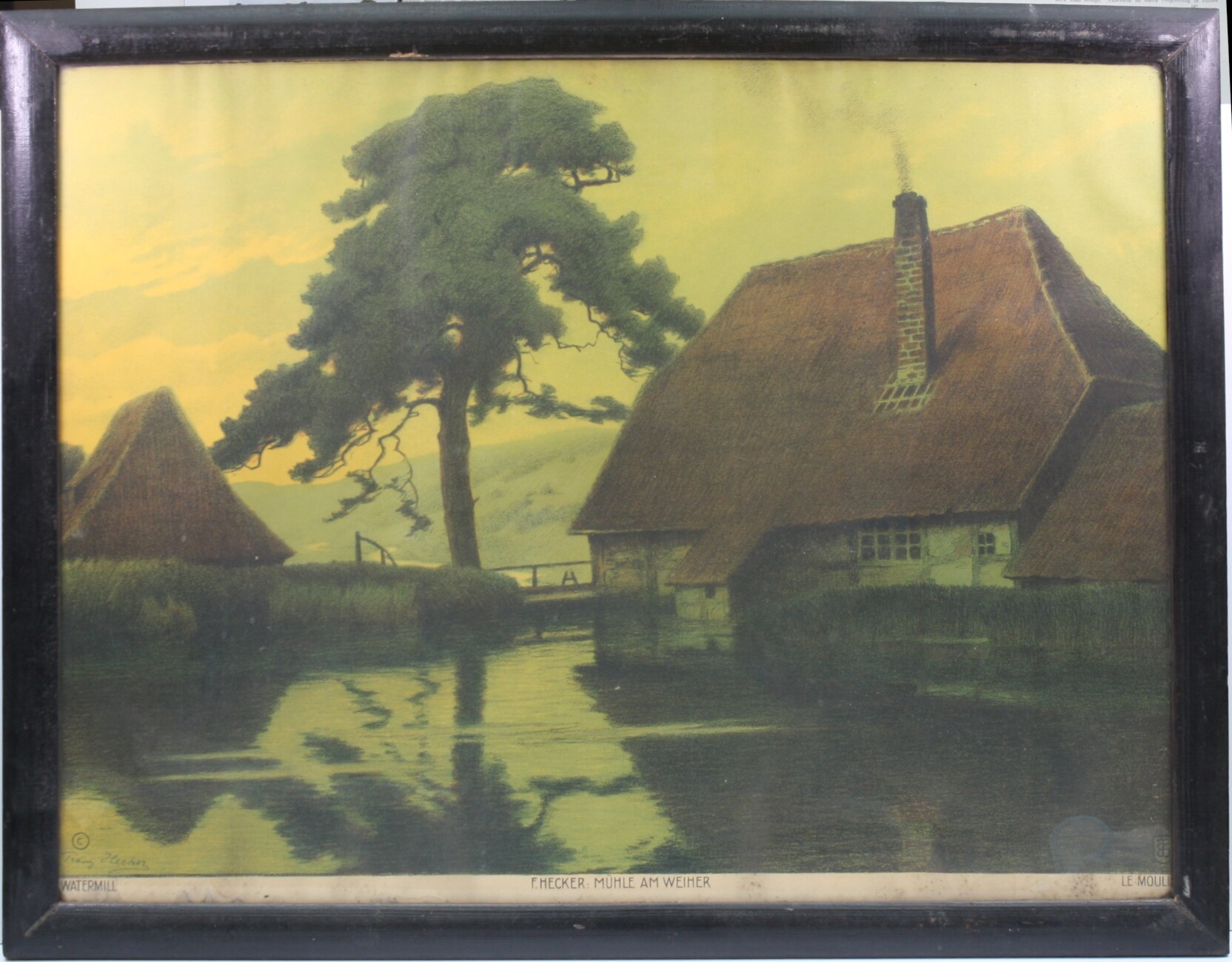 Farblithografie: "Mühle am Weiher" (Drilandmuseum CC BY-NC-SA)