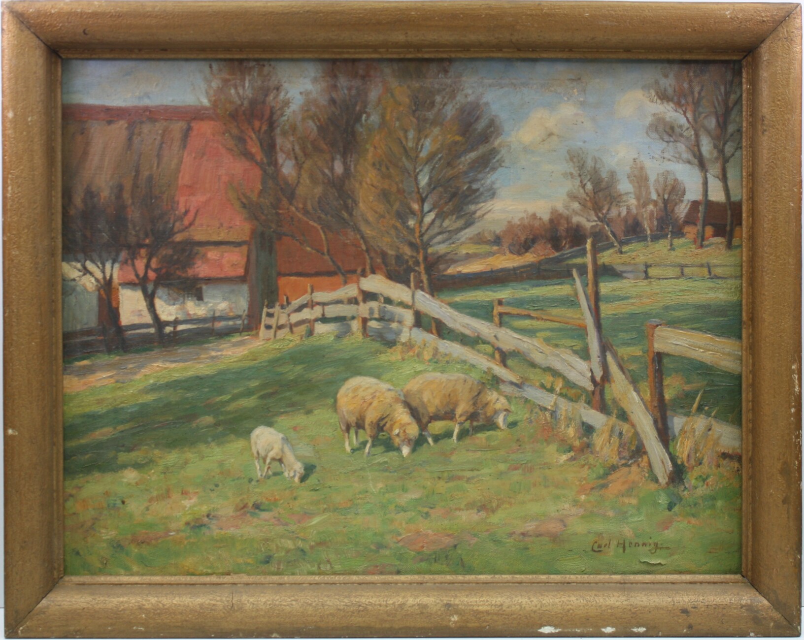 Gemälde: "Schafe am Zaun" (Drilandmuseum CC BY-NC-SA)