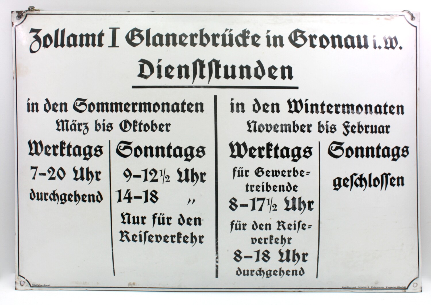 Emaille-Schild Zollamt Gronau (Drilandmuseum CC BY-NC-SA)