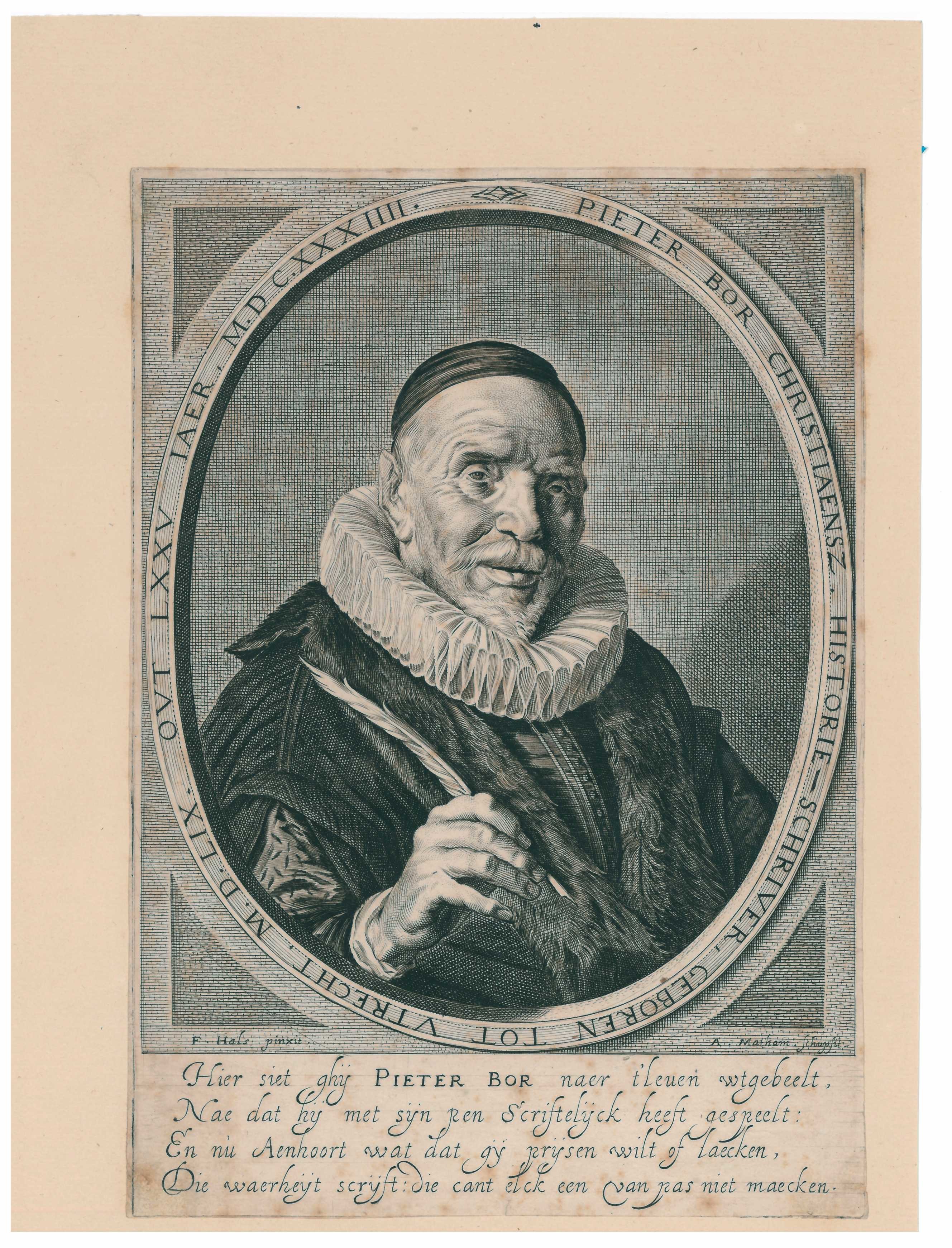 Kupferstich von Adriaen Matham: Portrait des Historiographen Pieter Bor (Stadtmuseum Lippstadt RR-F)