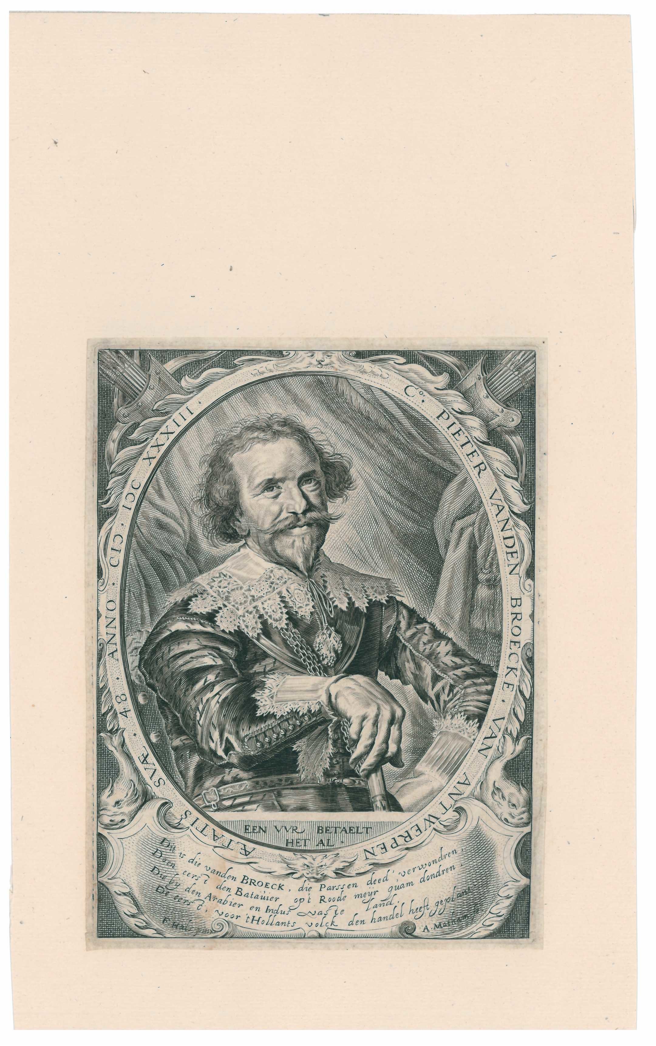 Kupferstich von Adriaen Matham: Portrait des niederländischen Handelsherrn Pieter van den Broecke (Stadtmuseum Lippstadt RR-F)