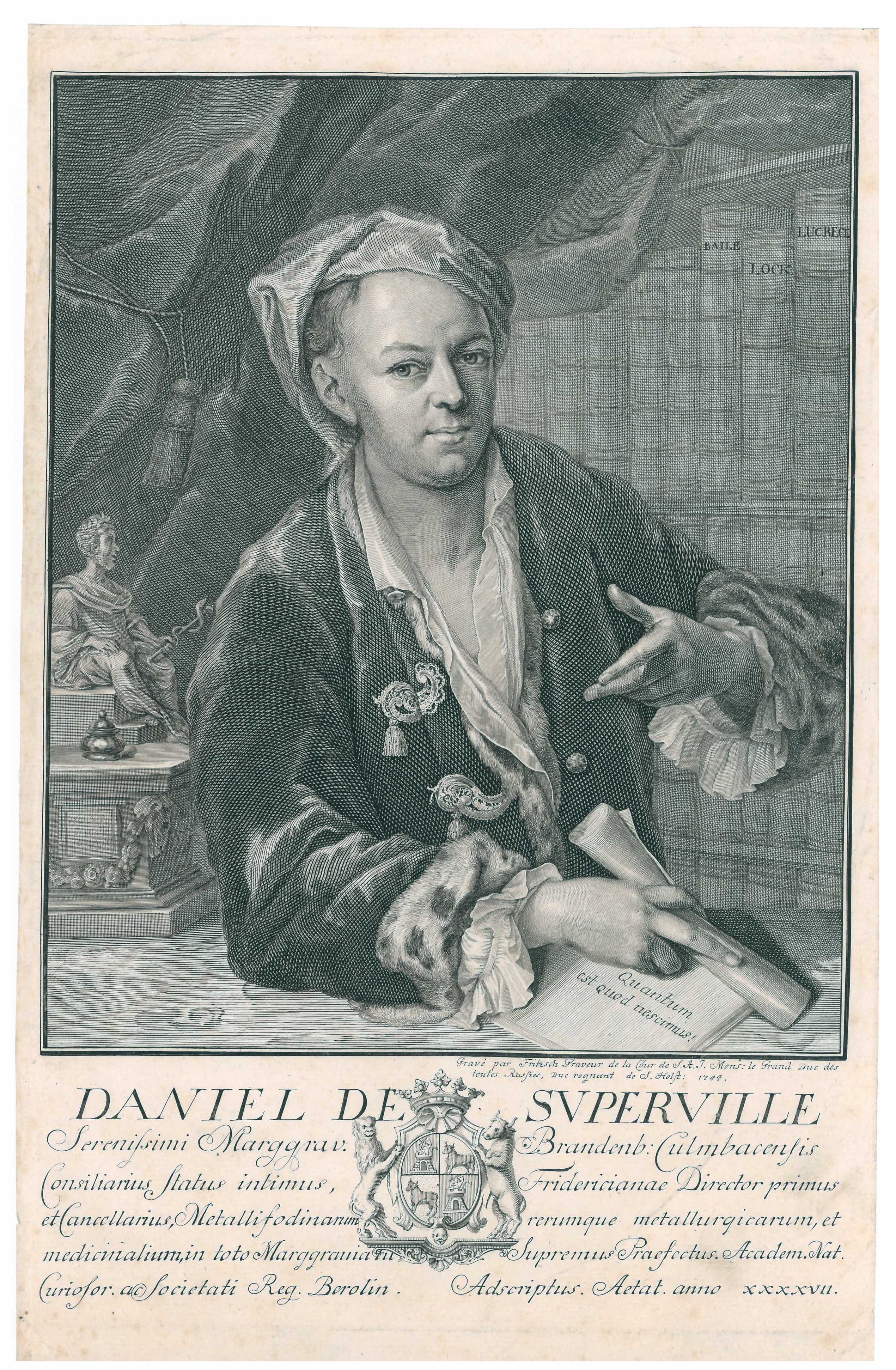 Kupferstich von Christian Friedrich Fritzsch: Portrait des niederländischen Hofarztes Daniel de Superville (Stadtmuseum Lippstadt RR-F)