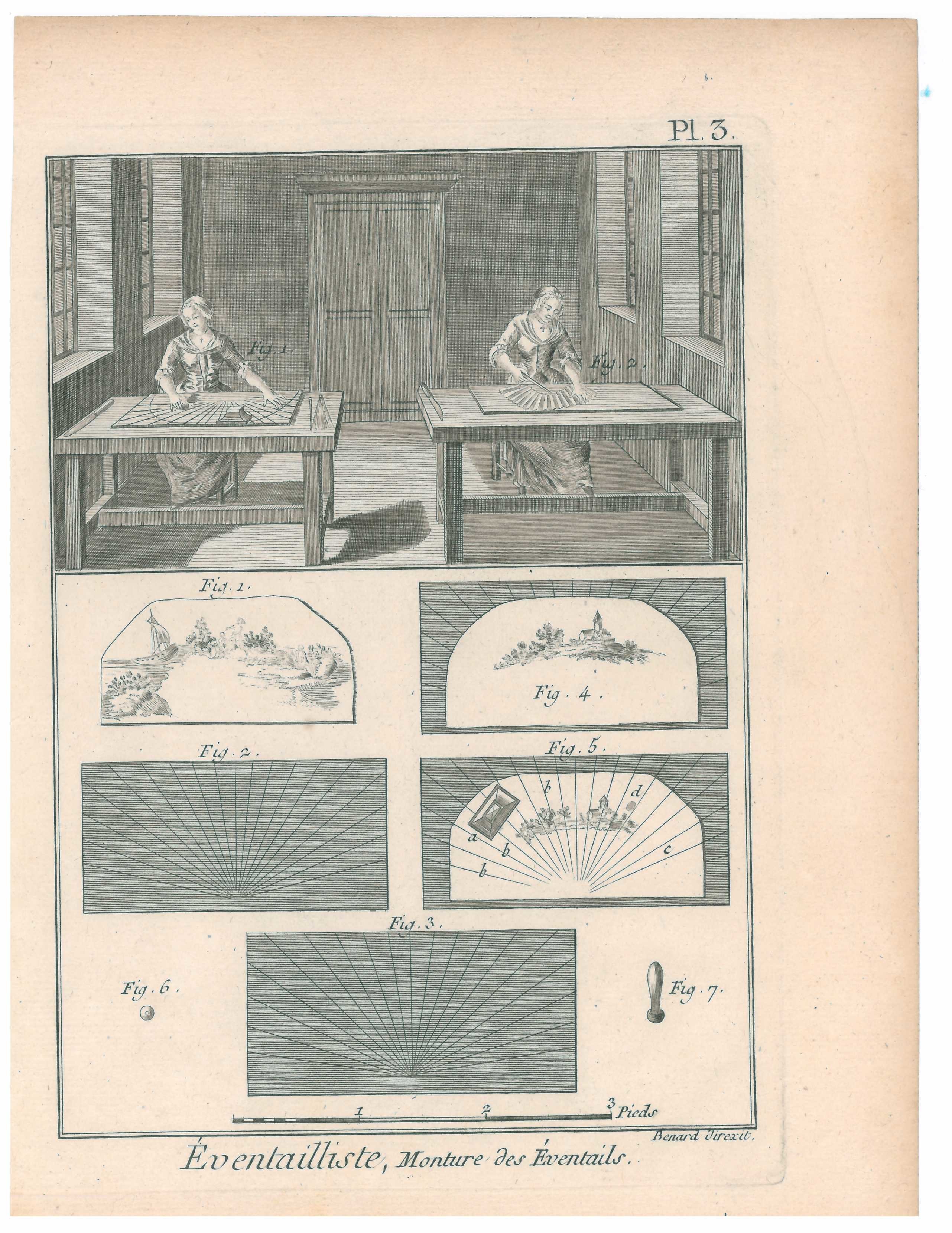 Kupferstich von Diderot / D'Alembert / Benard: Herstellung von Fächern, Tafel 3 (Stadtmuseum Lippstadt CC BY-NC-ND)