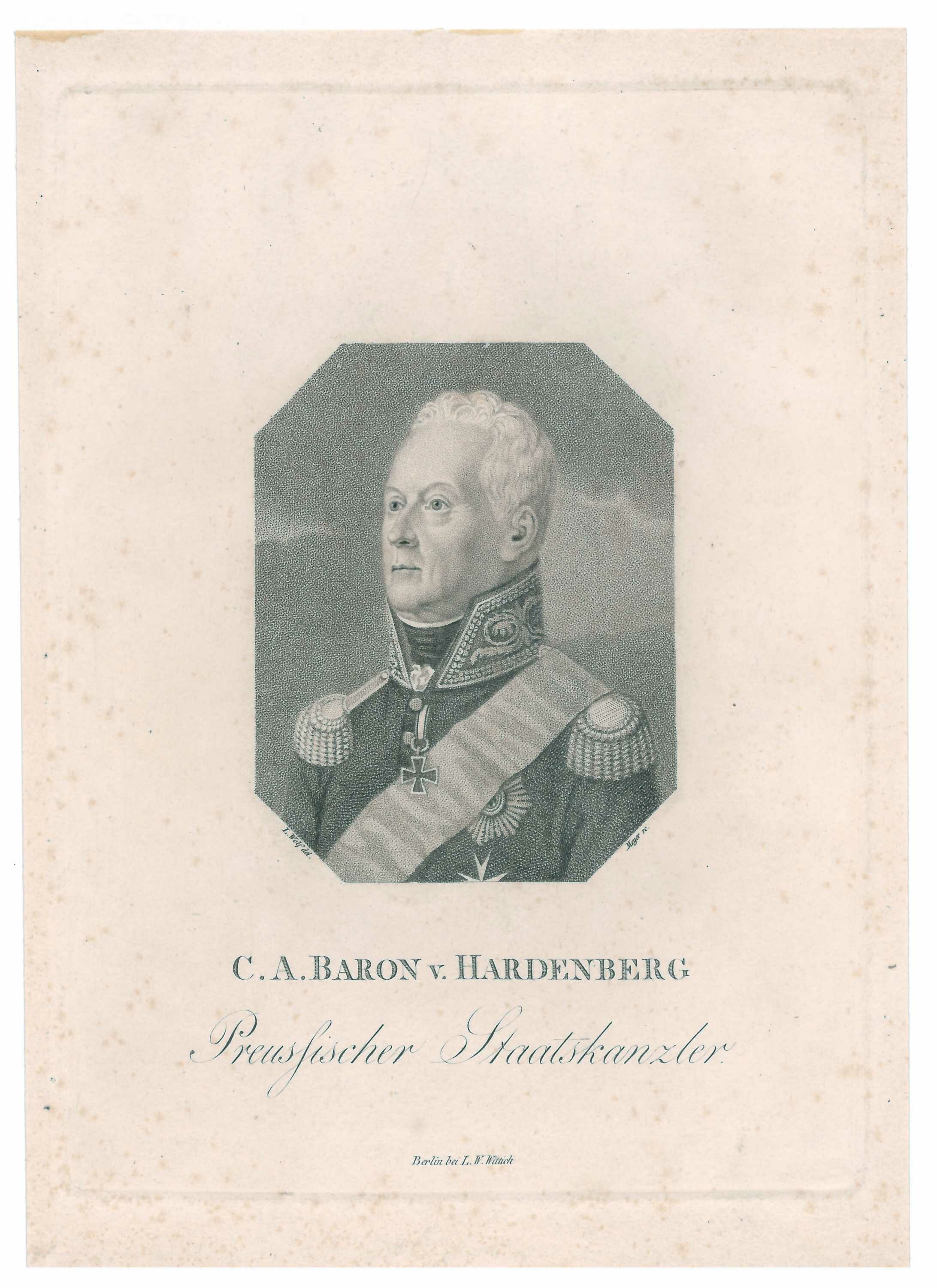 Kupferstich von L. Wolf: Portrait des Karl August Freiherr von Hardenberg (Stadtmuseum Lippstadt RR-F)