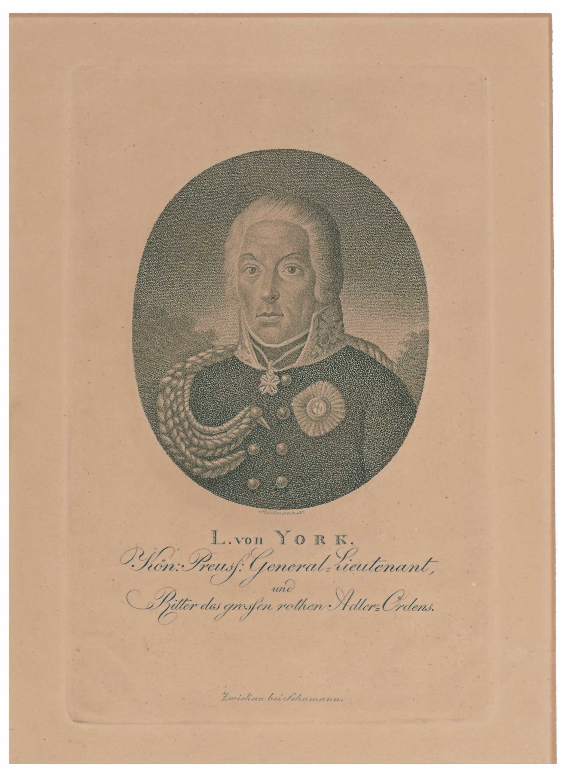 Kupferstich von Hüllmann / Schumann: Portrait des Ludwig York von Wartenburg (Stadtmuseum Lippstadt RR-F)