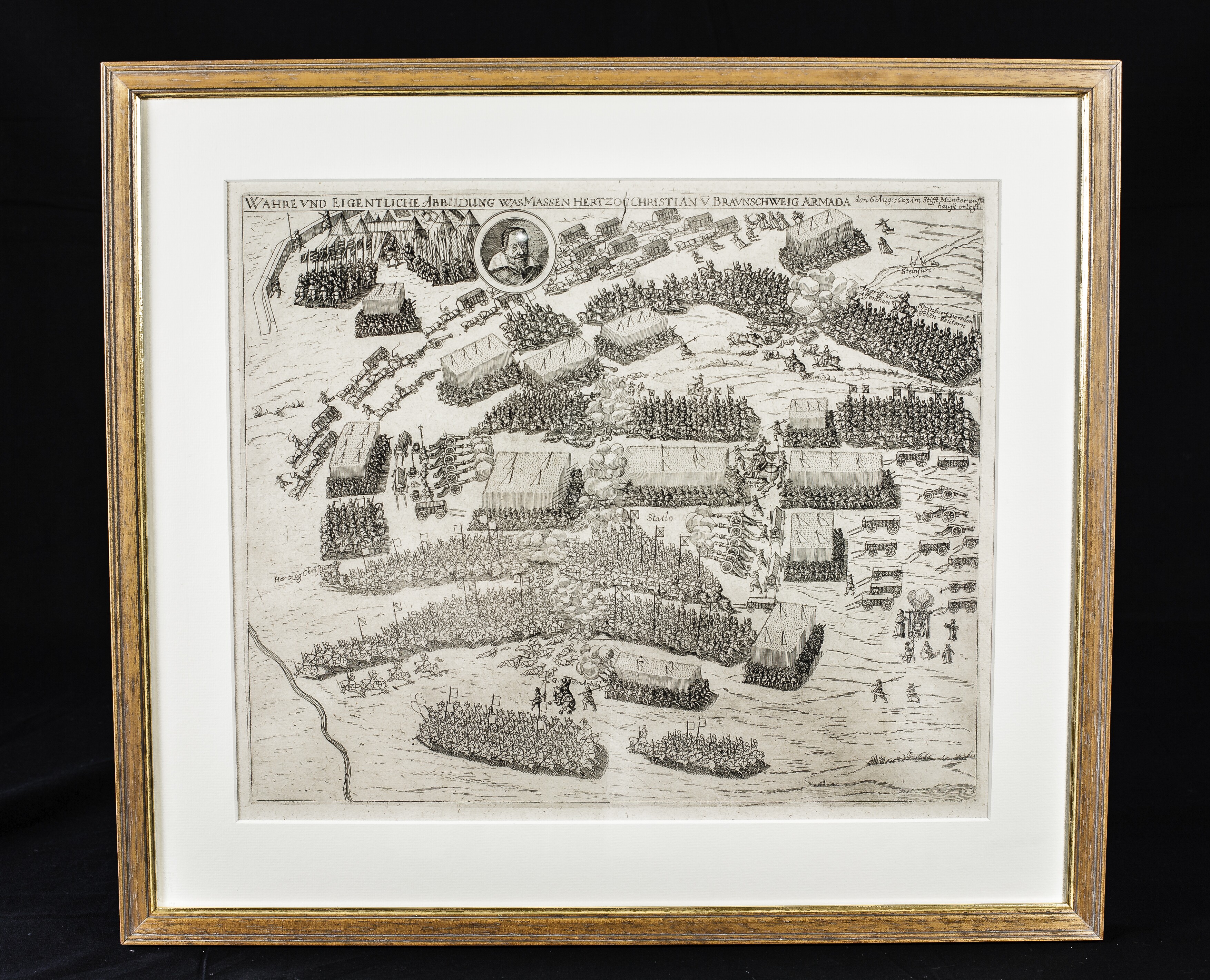 Kupferstich: N. N.: Perspektivische Darstellung der Schlacht bei Stadtlohn 1623 (Stadtmuseum Lippstadt RR-F)