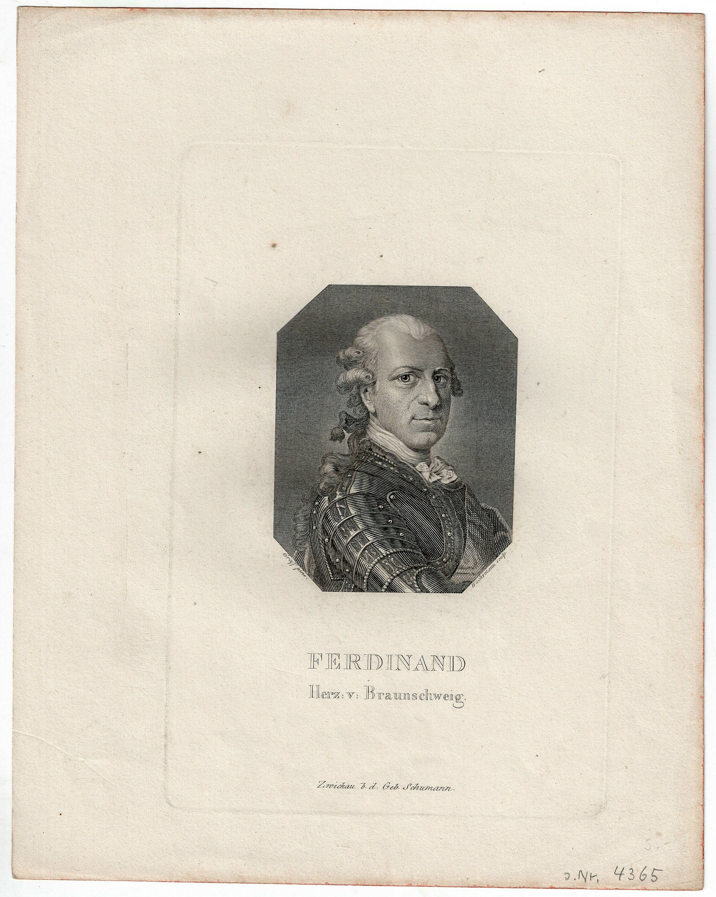Stahlstich von Anton Wachsmann: Portrait des Herzogs Karl Wilhelm Ferdinand von Braunschweig (Stadtmuseum Lippstadt RR-F)