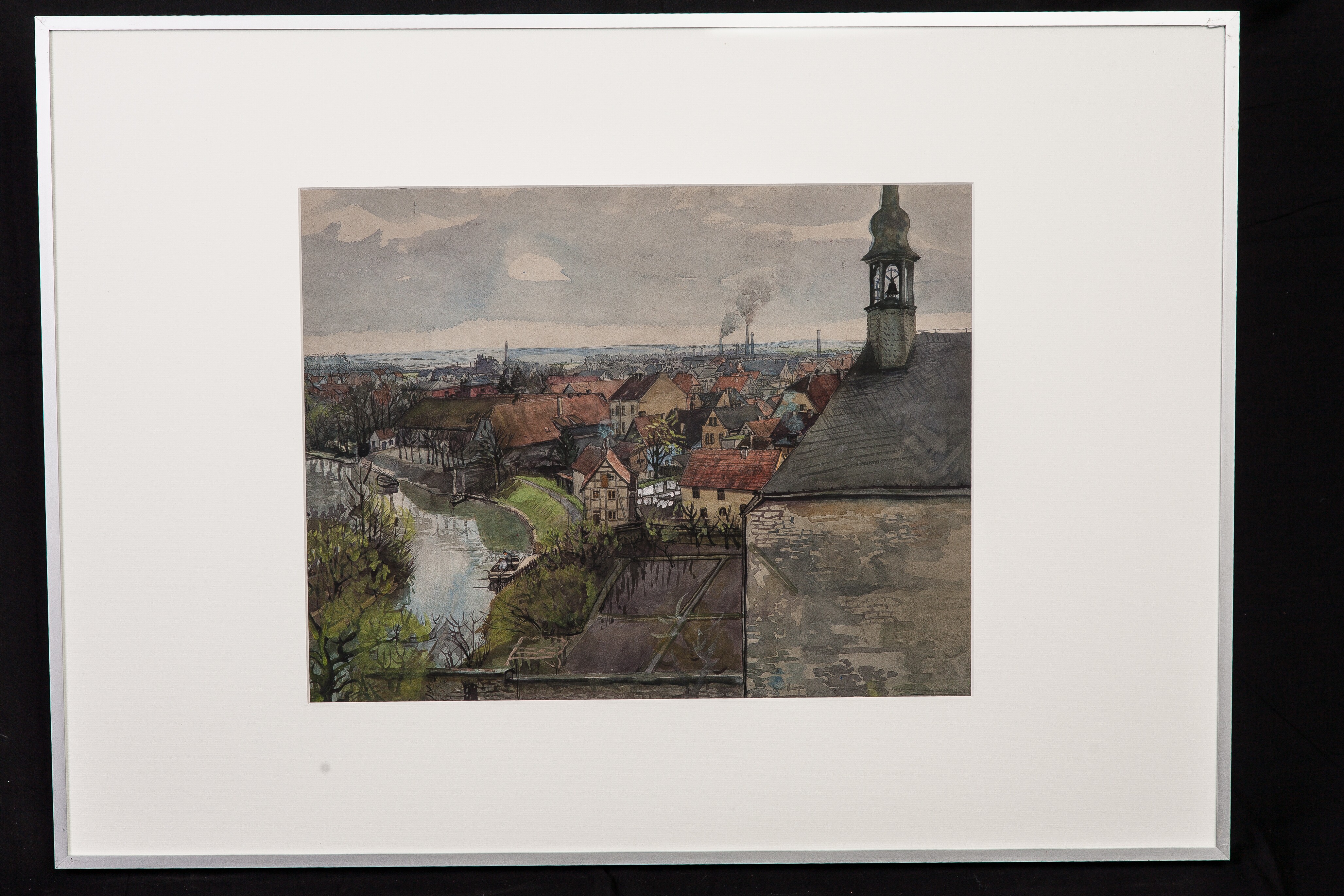 Gouache von Marie Steinbecker: Lippstadt - Ansicht von der Wilhelmschule aus (Stadtmuseum Lippstadt RR-F)