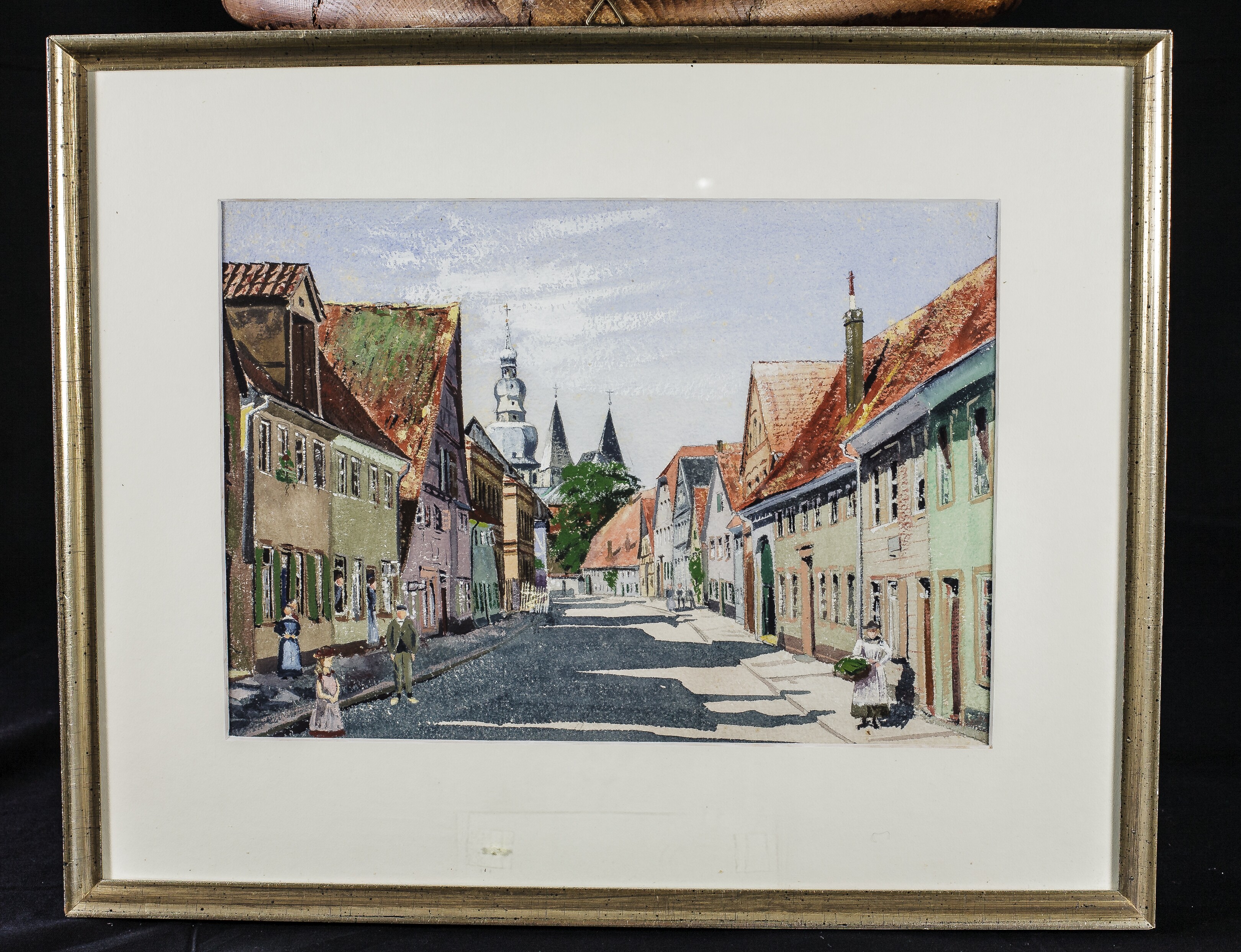 Gouache von Friedrich Ostendorf: Stadtansicht Lippstadts "Blick von der Woldemei in die Geiststraße" (Stadtmuseum Lippstadt RR-F)